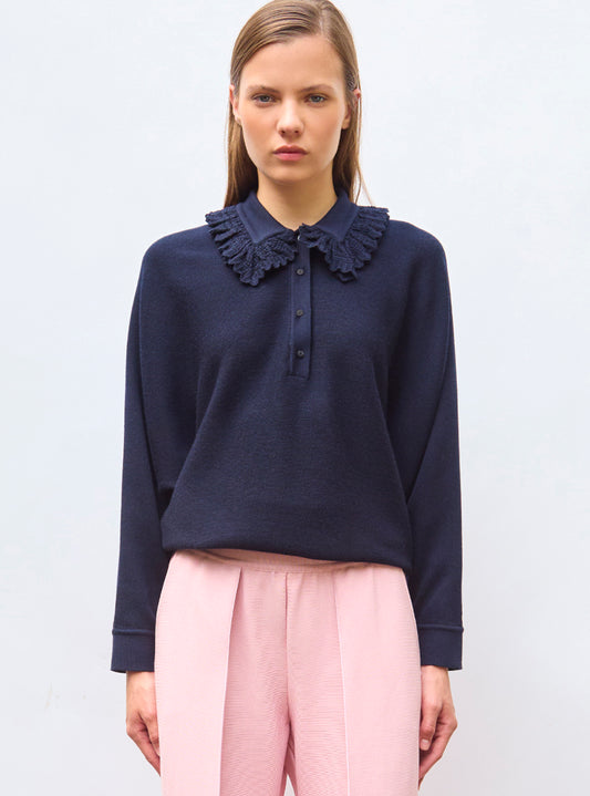 Tops de luxe femme - Top ample à col dentelle Nuit