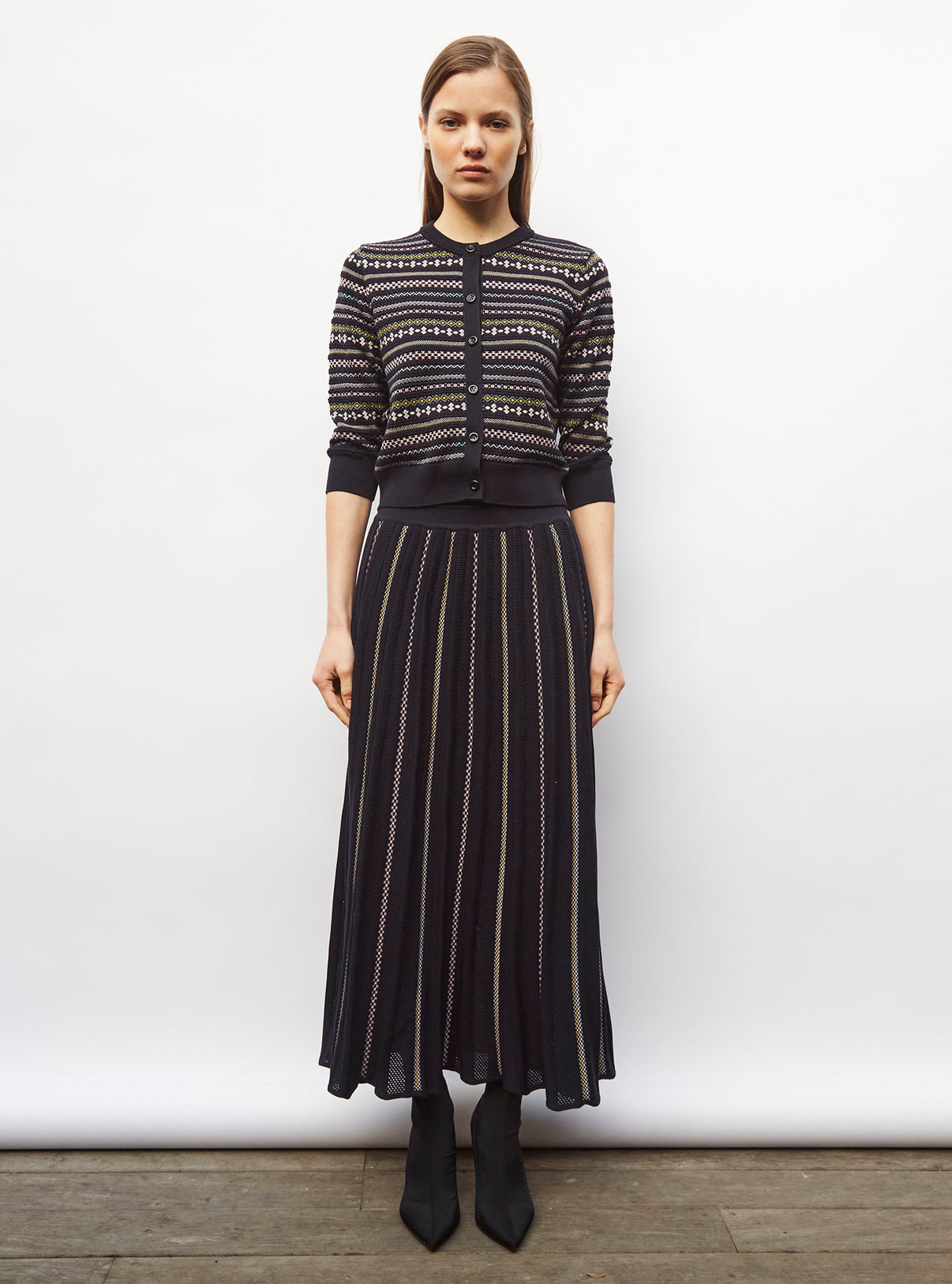 Jupe longue détails fair isle Nuit Multi - Vêtement en maille de luxe Molli