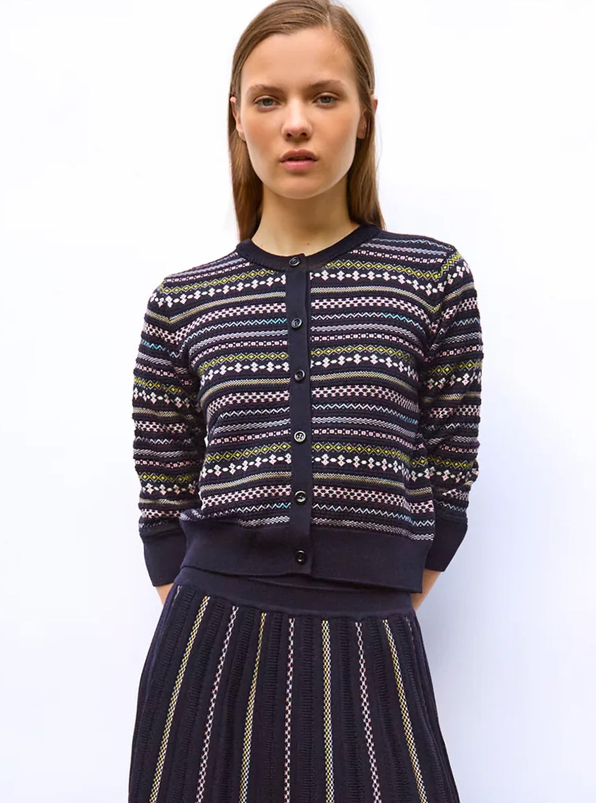 Cardigan motifs mini fair isle Nuit Multi - Vêtement en maille de luxe Molli