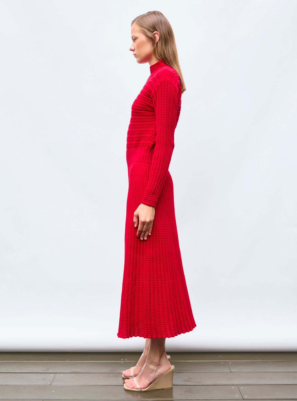long pleated knit dress red lacquer | Molli long pleated knit dress red lacquer | Molli