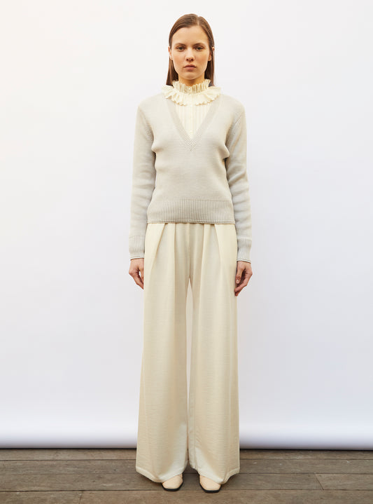 straight, v-necked sweater