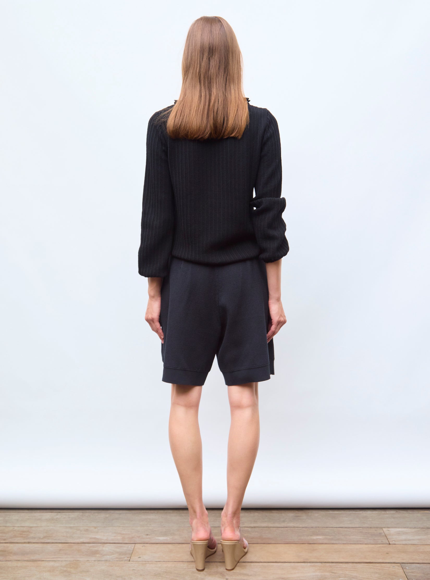 Blouse en maille mini-chevrons Noir Profond - Vêtement de luxe femme