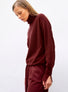 Top fin maille point mousse col montant amarante - Pull de luxe