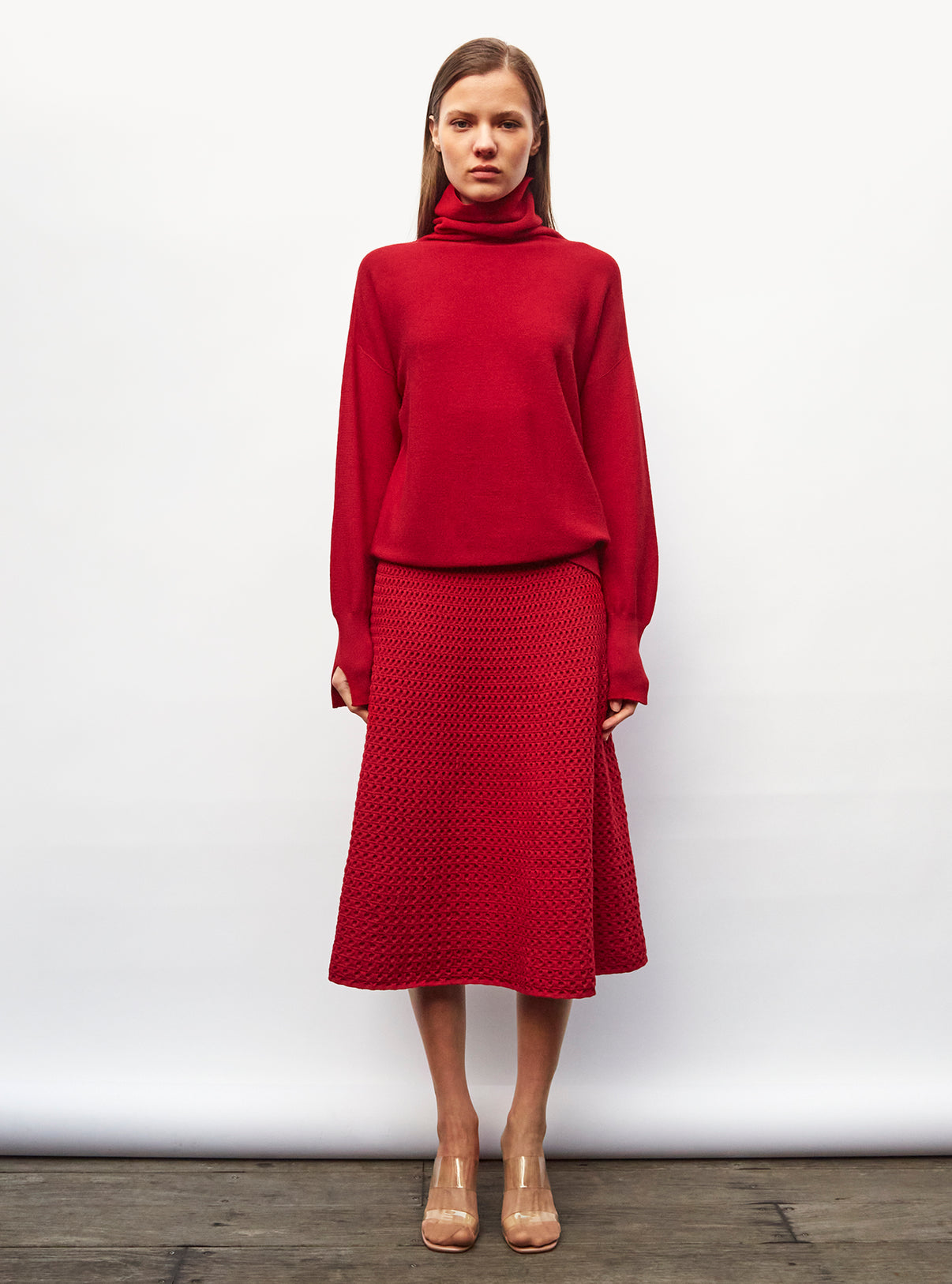 Top fin oversize à col montant rouge vernis - Vêtement en maille de luxe Molli