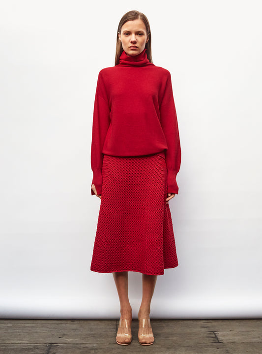 Top fin oversize à col montant rouge vernis - Vêtement en maille de luxe Molli