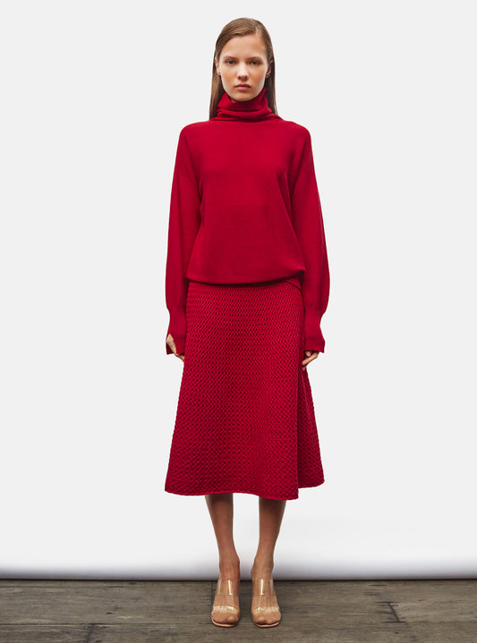 fine knit top with moss stitch high collar