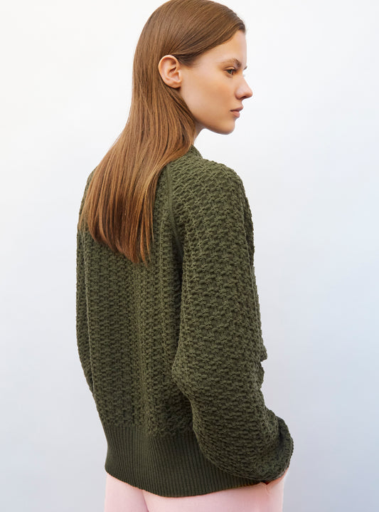 loose sweater in interlaced knit
