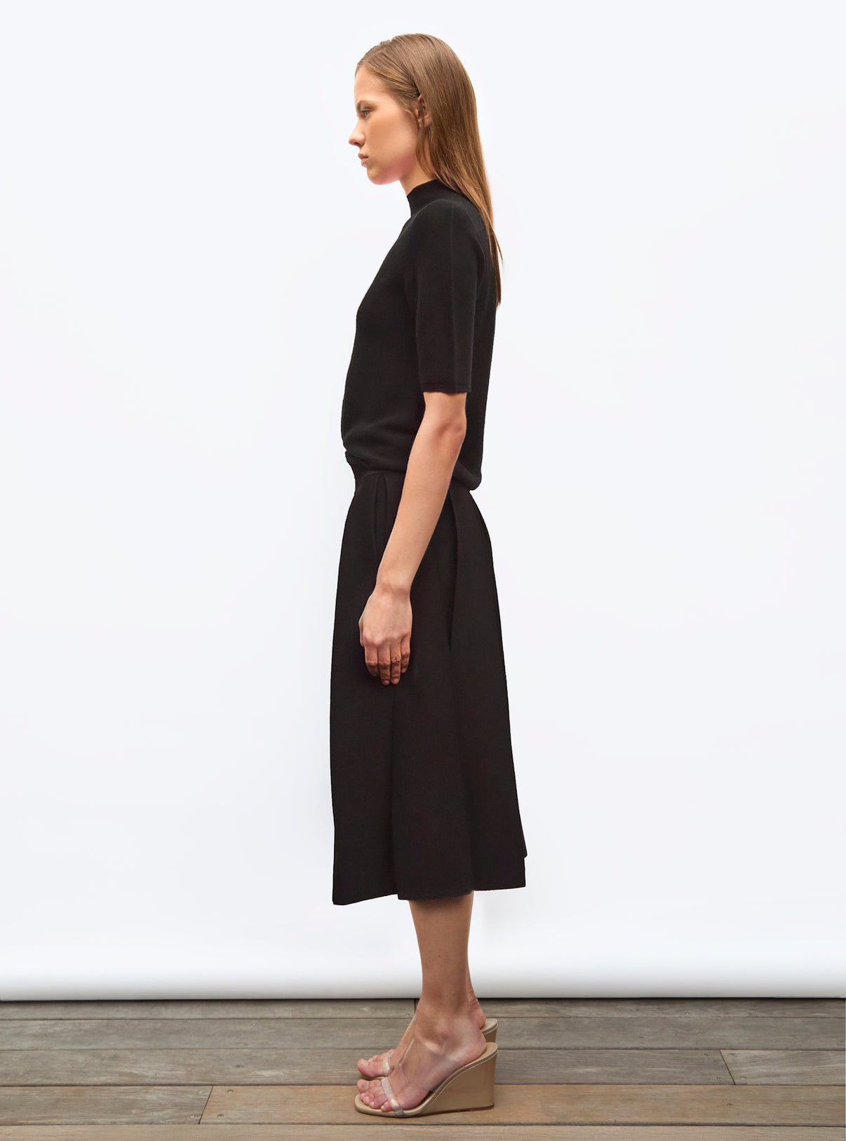 Top fin petit col montant Molli noir profond - Vêtement en maille de luxe Molli