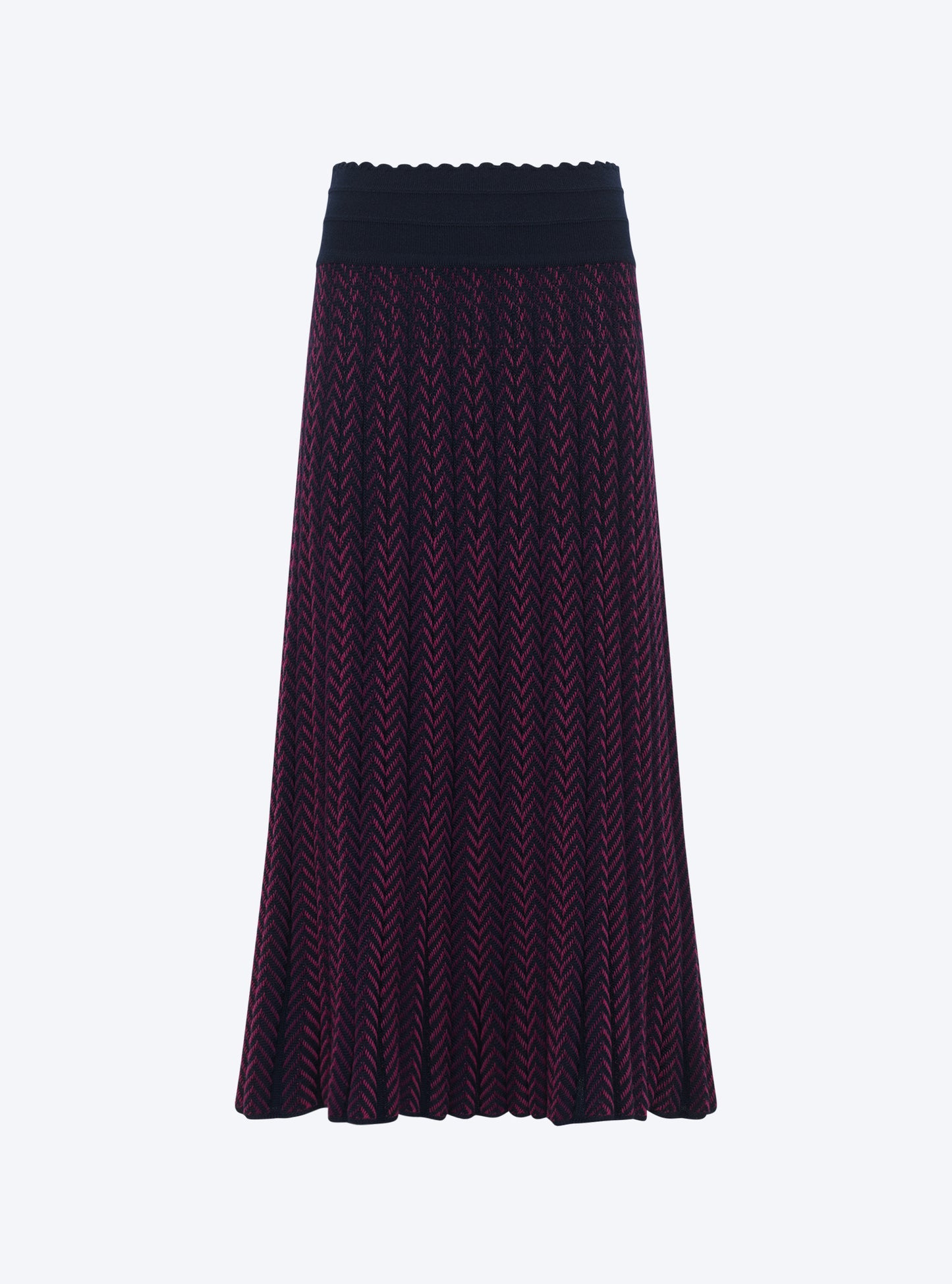 Jupe fluide en maille chevrons nuit vigne - Molli
