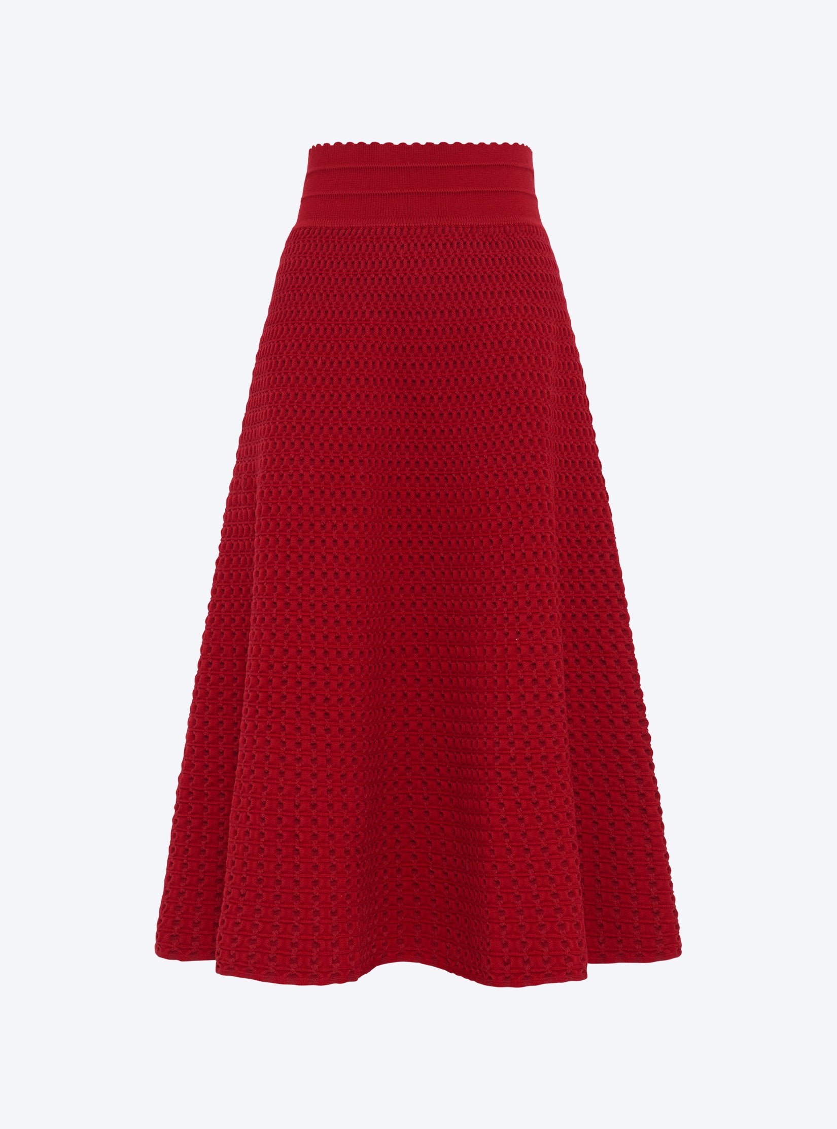 smocked knit mid-length skirt red lacquer Molli