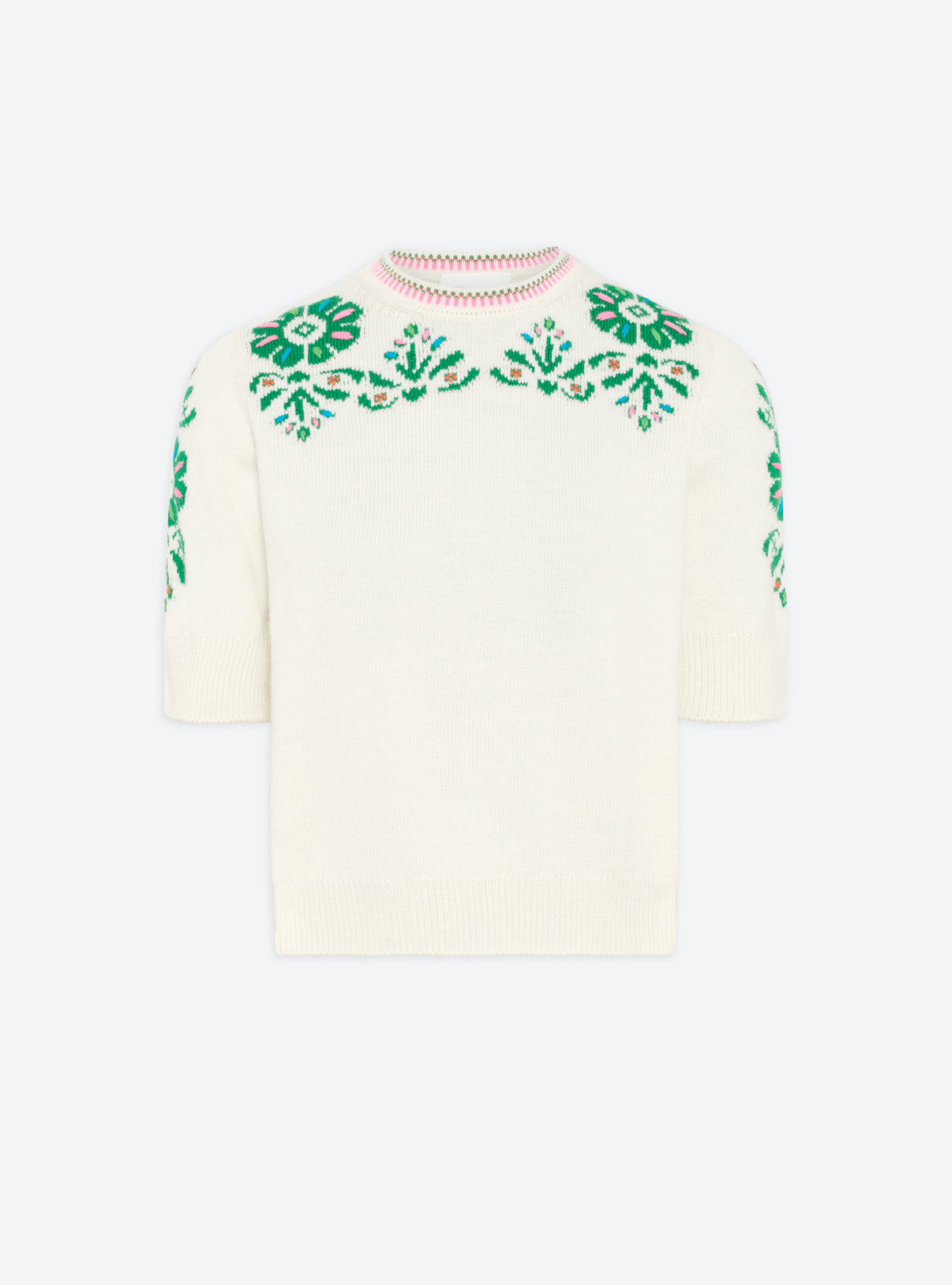 Top maille florale brodé main Naturel Emeraude - Molli