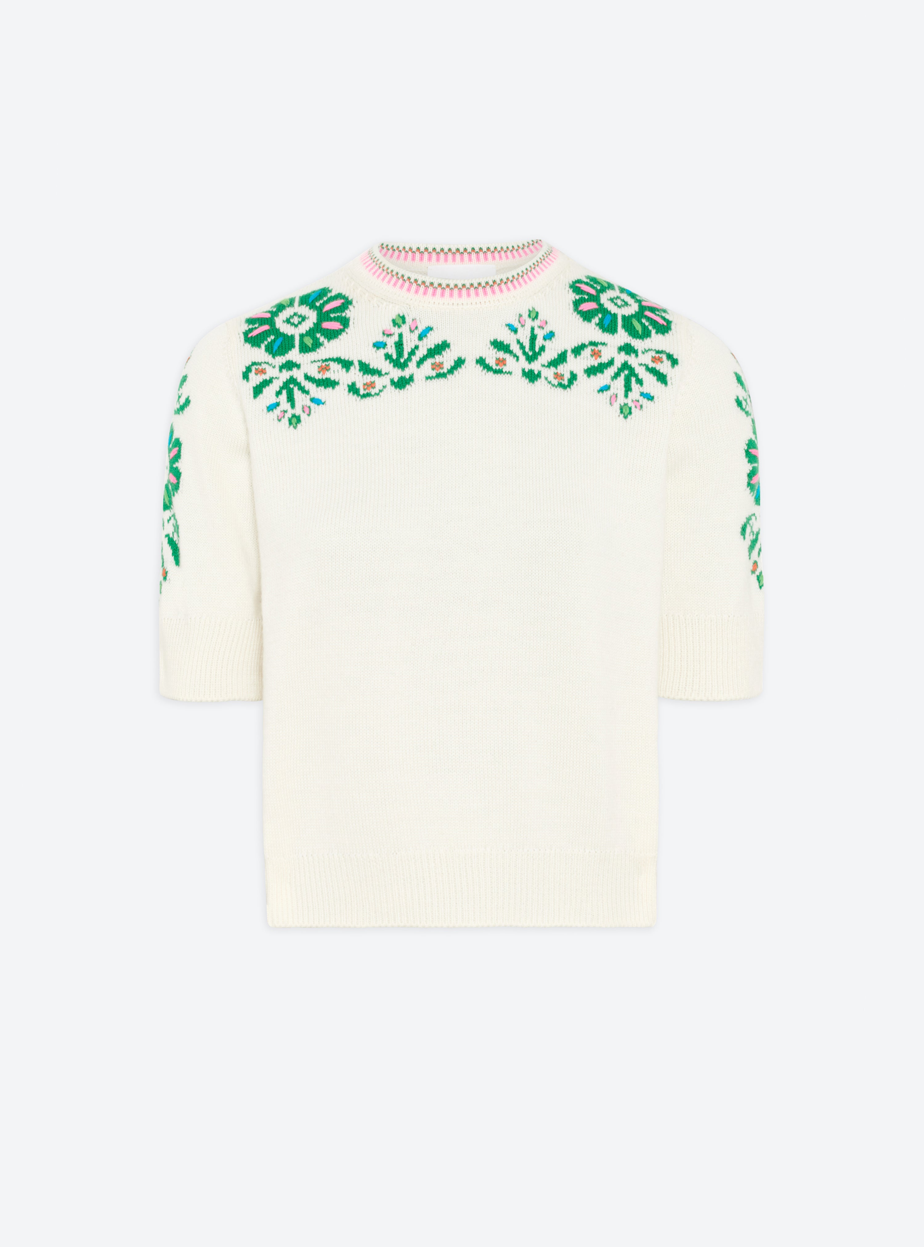 Top maille florale brodé main Naturel Emeraude - Molli
