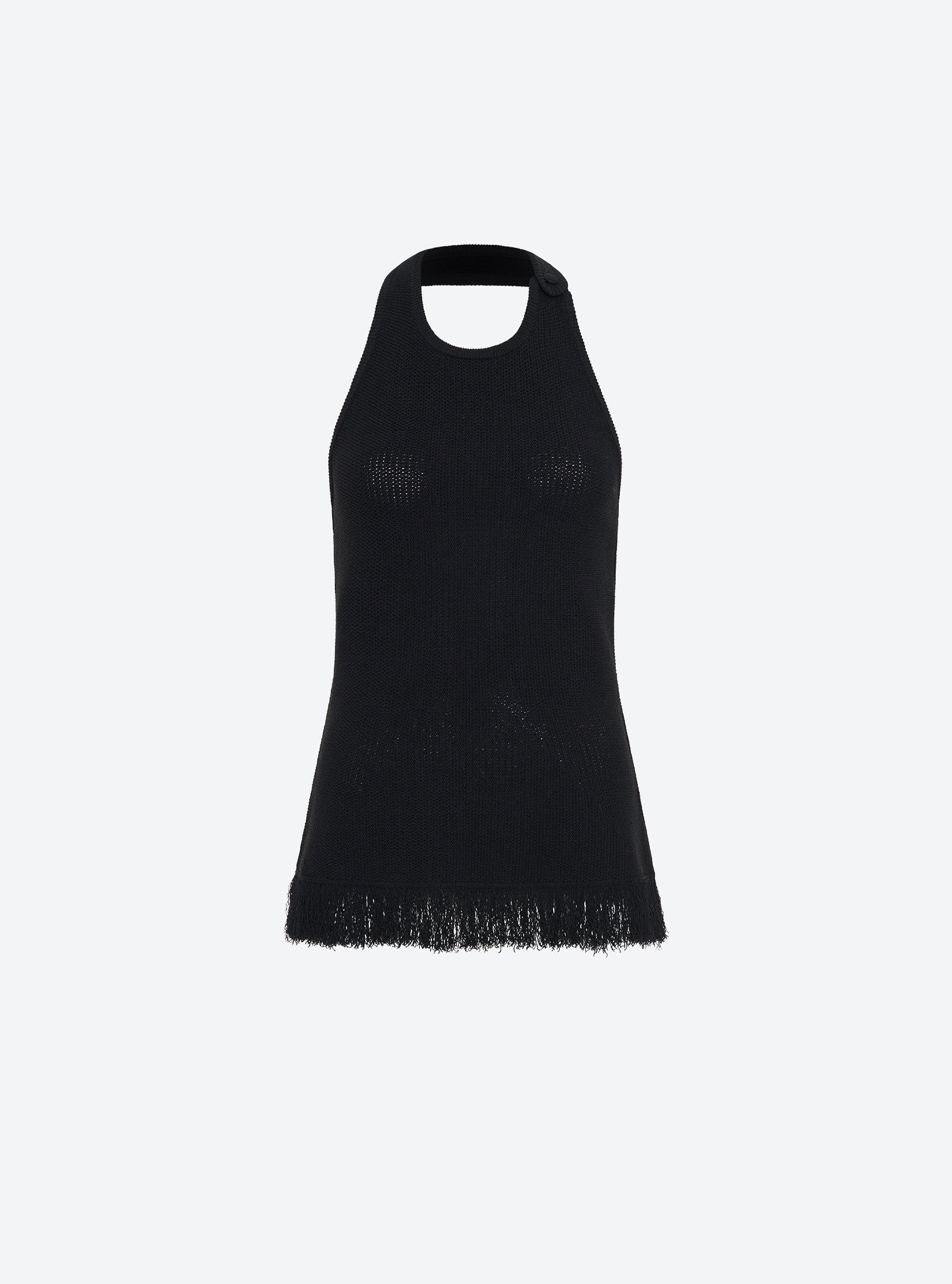 Top maille à franges dos nu Noir profond - Vêtement en maille de luxe Molli