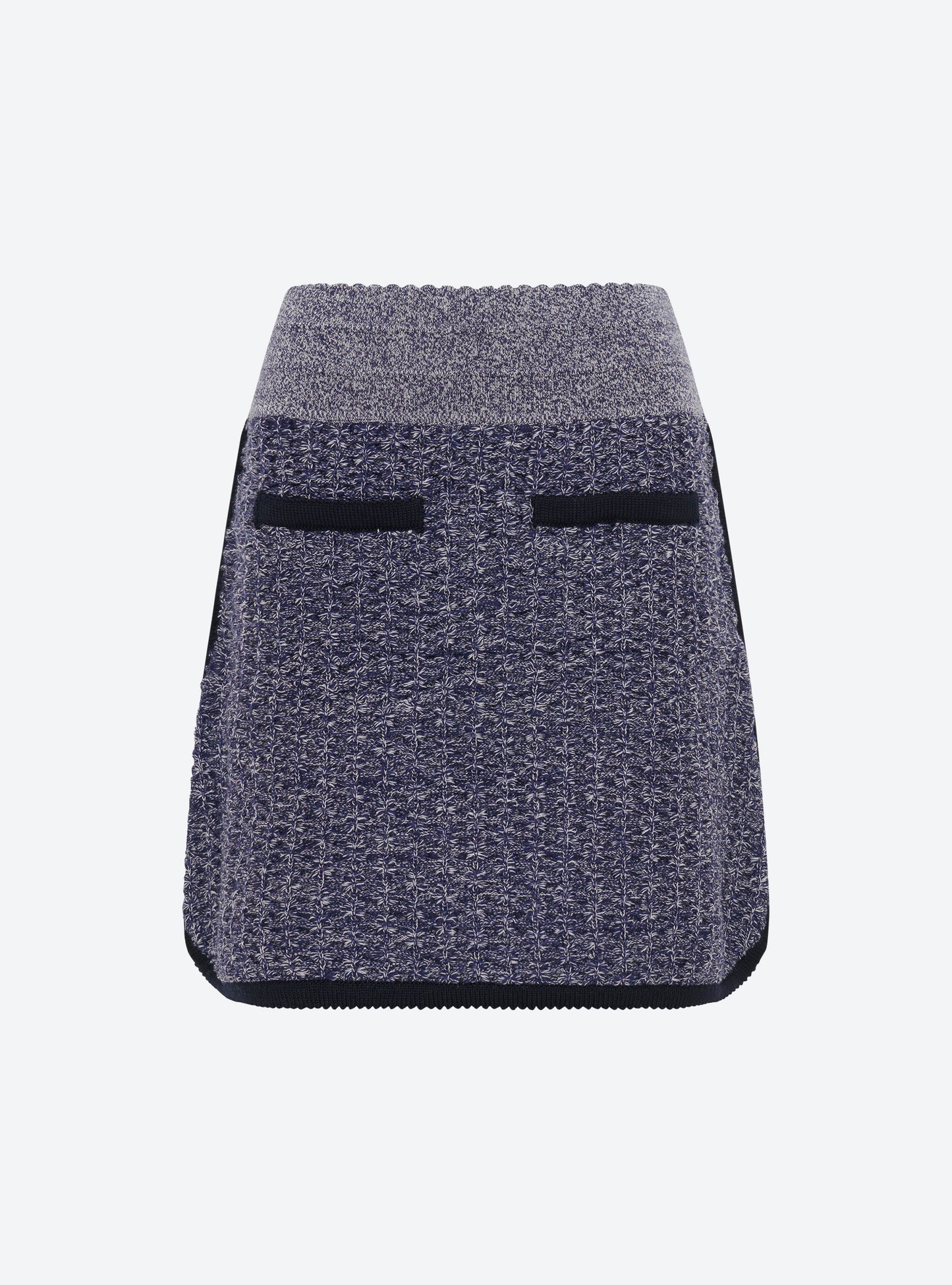 Jupe courte maille tweedée Indigo mouliné - Vêtement en maille de luxe femme