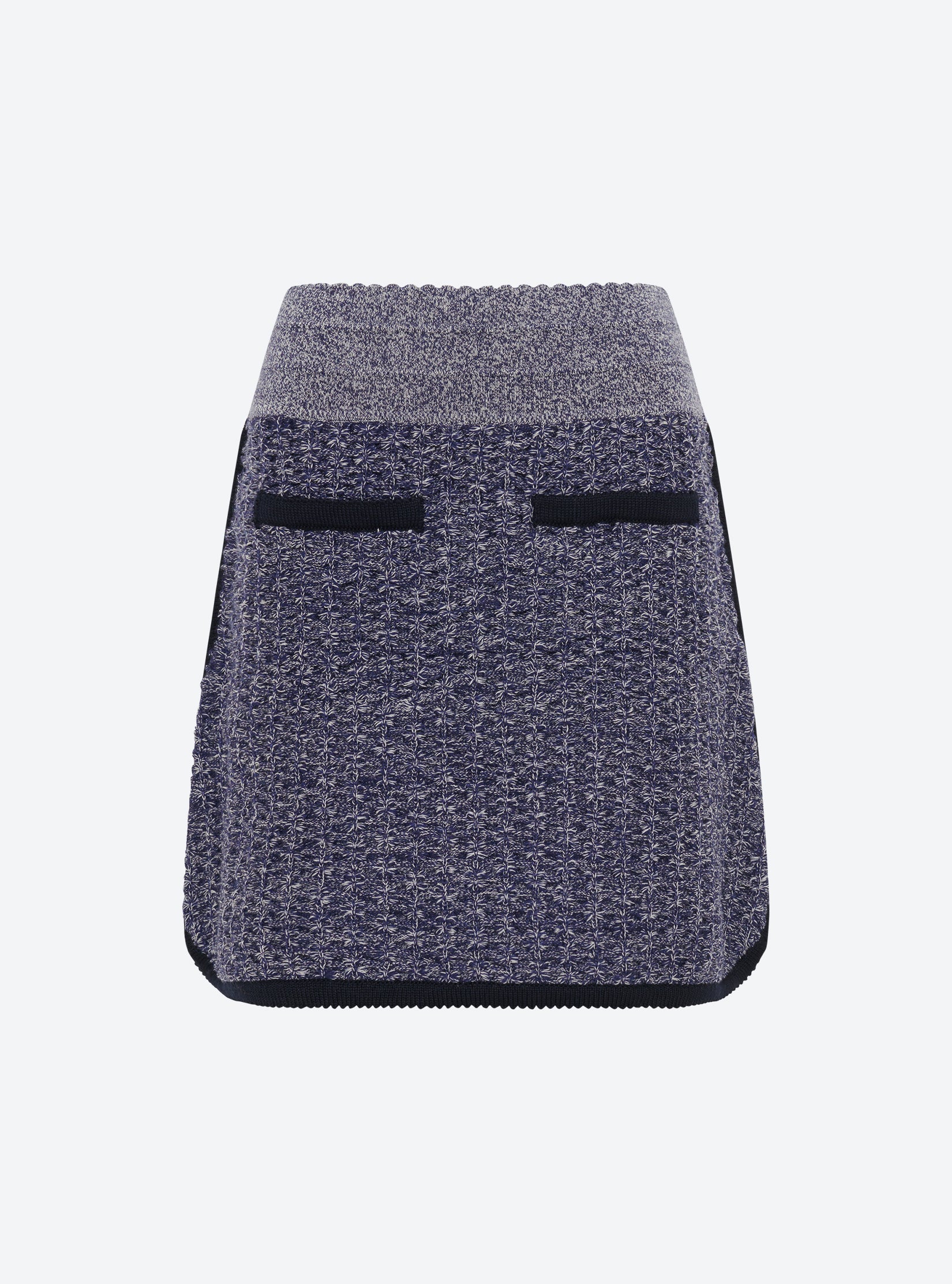 Jupe courte maille tweedée Indigo mouliné - Vêtement en maille de luxe femme