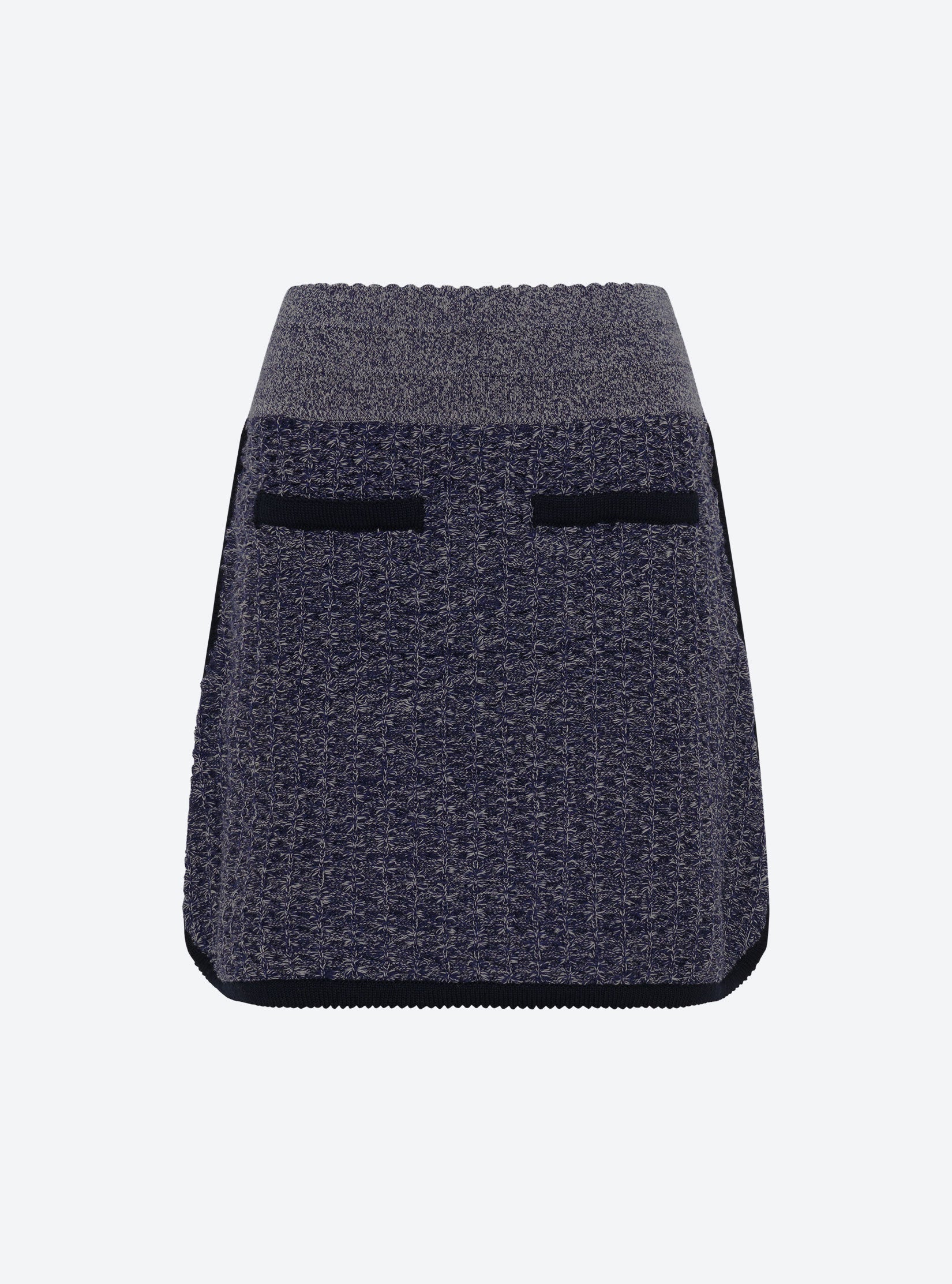 Jupe courte maille tweedée Indigo mouliné - Vêtement en maille de luxe femme