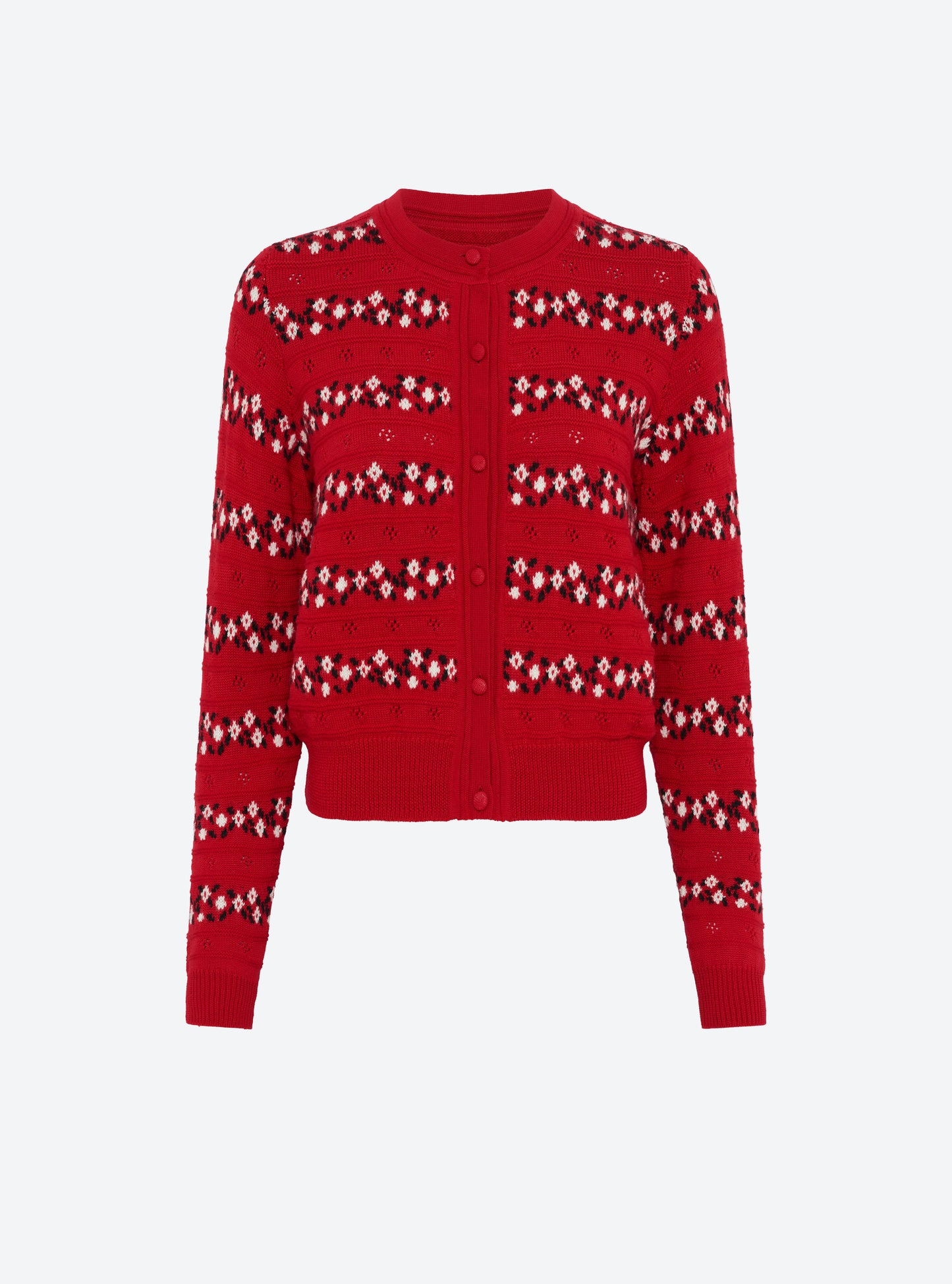 Cardigan jacquard fleurs Rouge garance - Vêtement de luxe femme