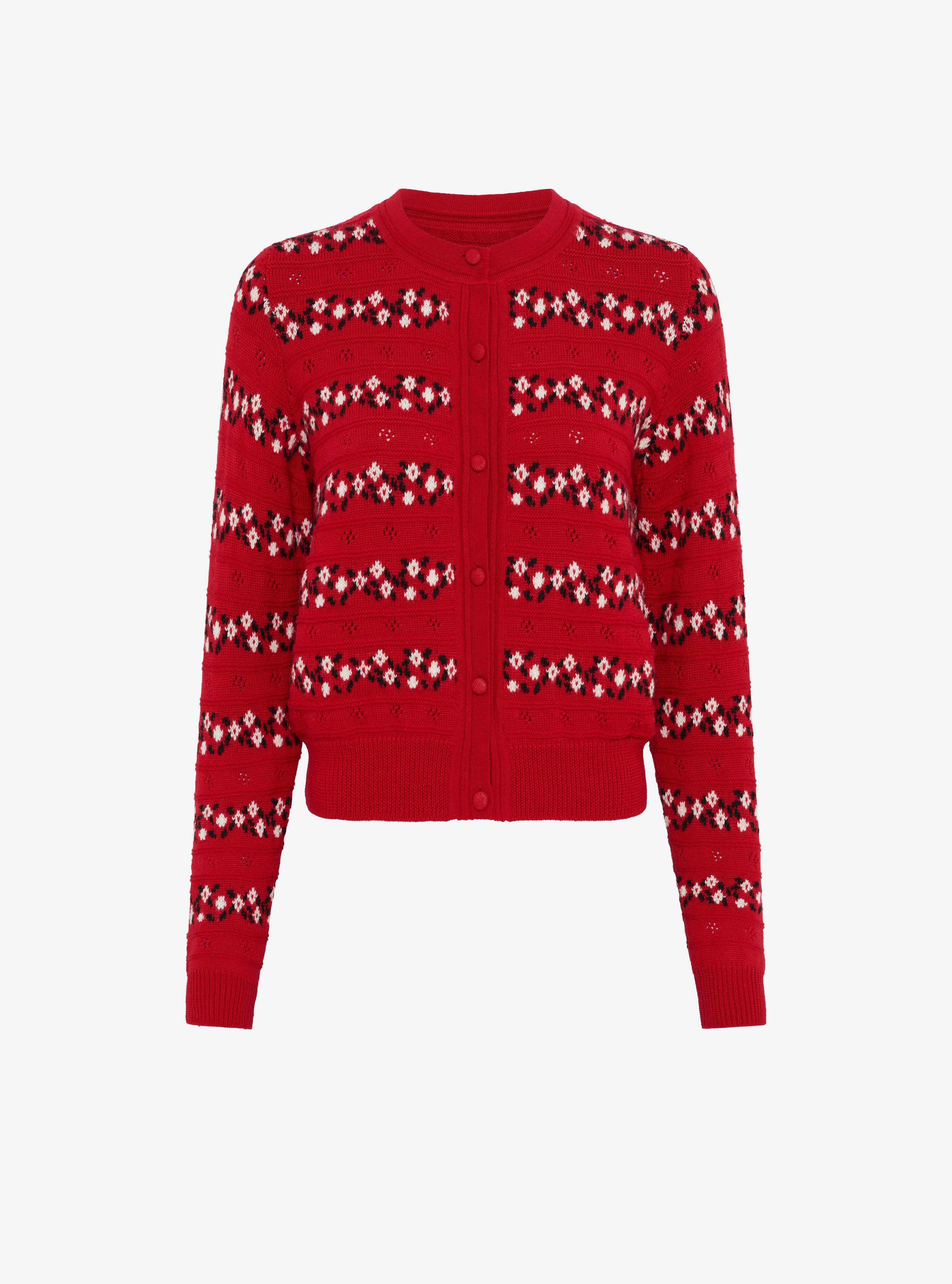 Cardigan jacquard fleurs Rouge garance - Vêtement de luxe femme