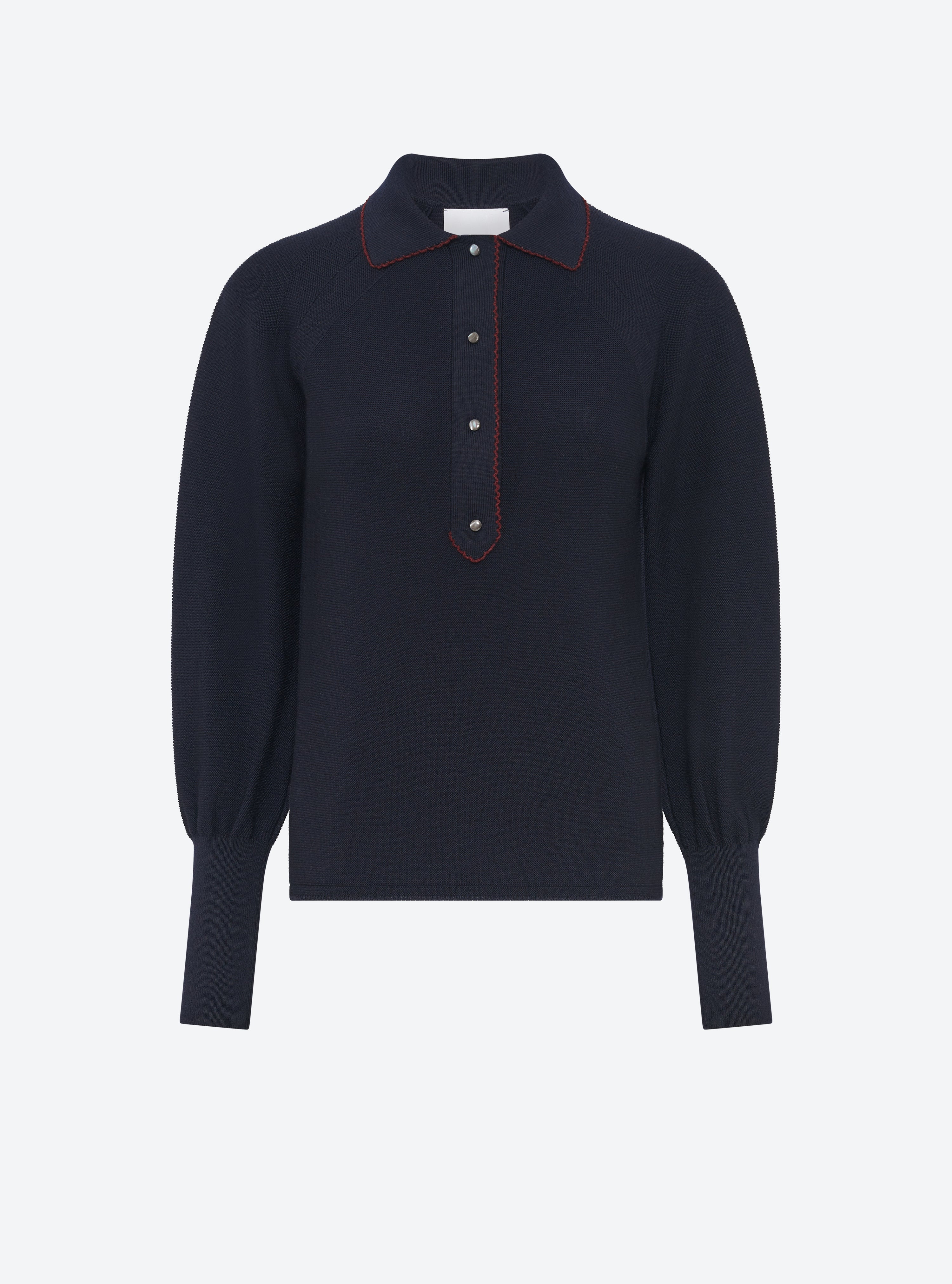 Polo en maille de luxe Molli - Polo fin finition picots nuit-amarante