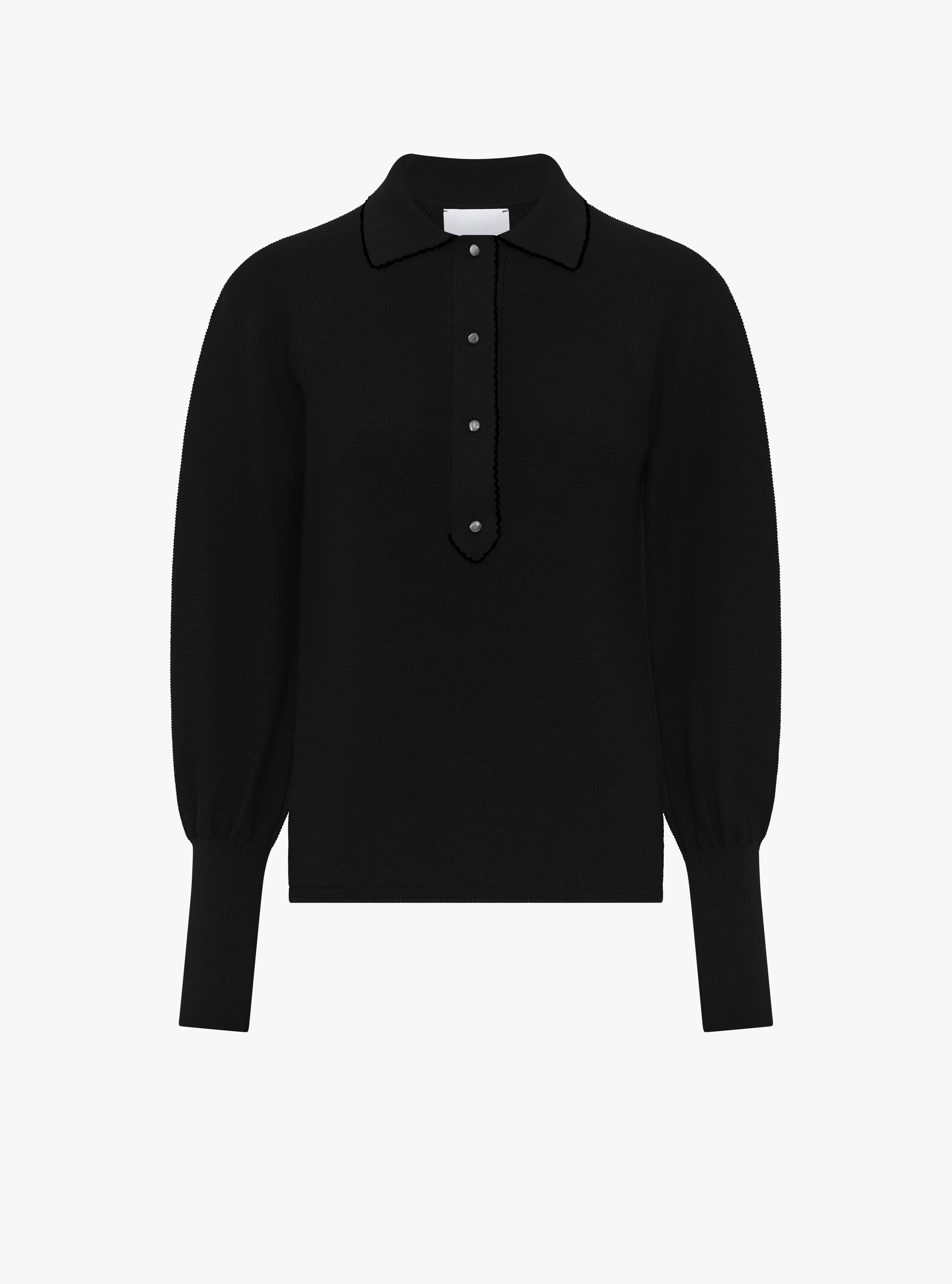 Chemise en maille de luxe Molli - Polo fin finition picots Noir profond