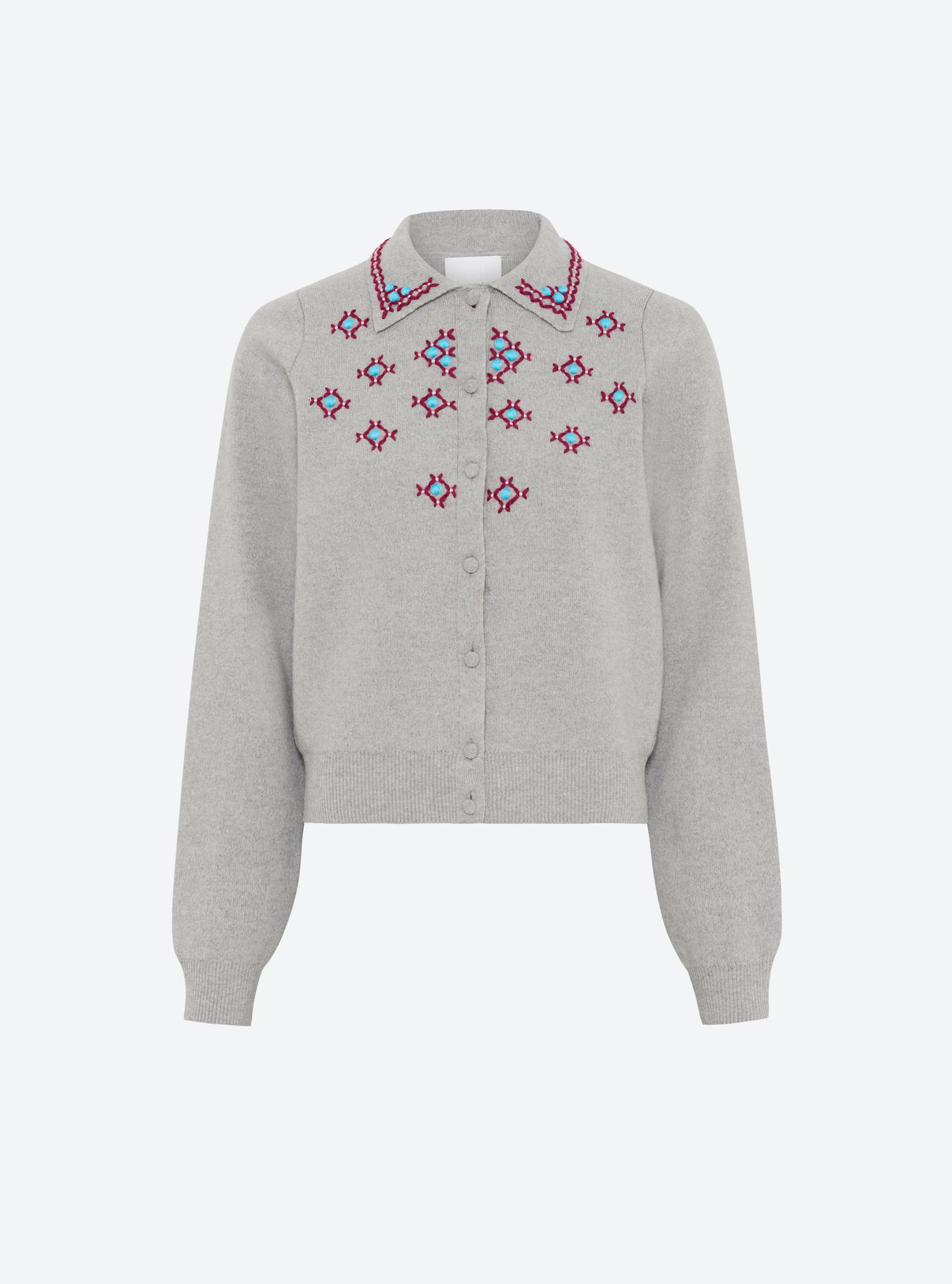 Cardigan maille brodé main Gris souris - Vêtement de luxe femme