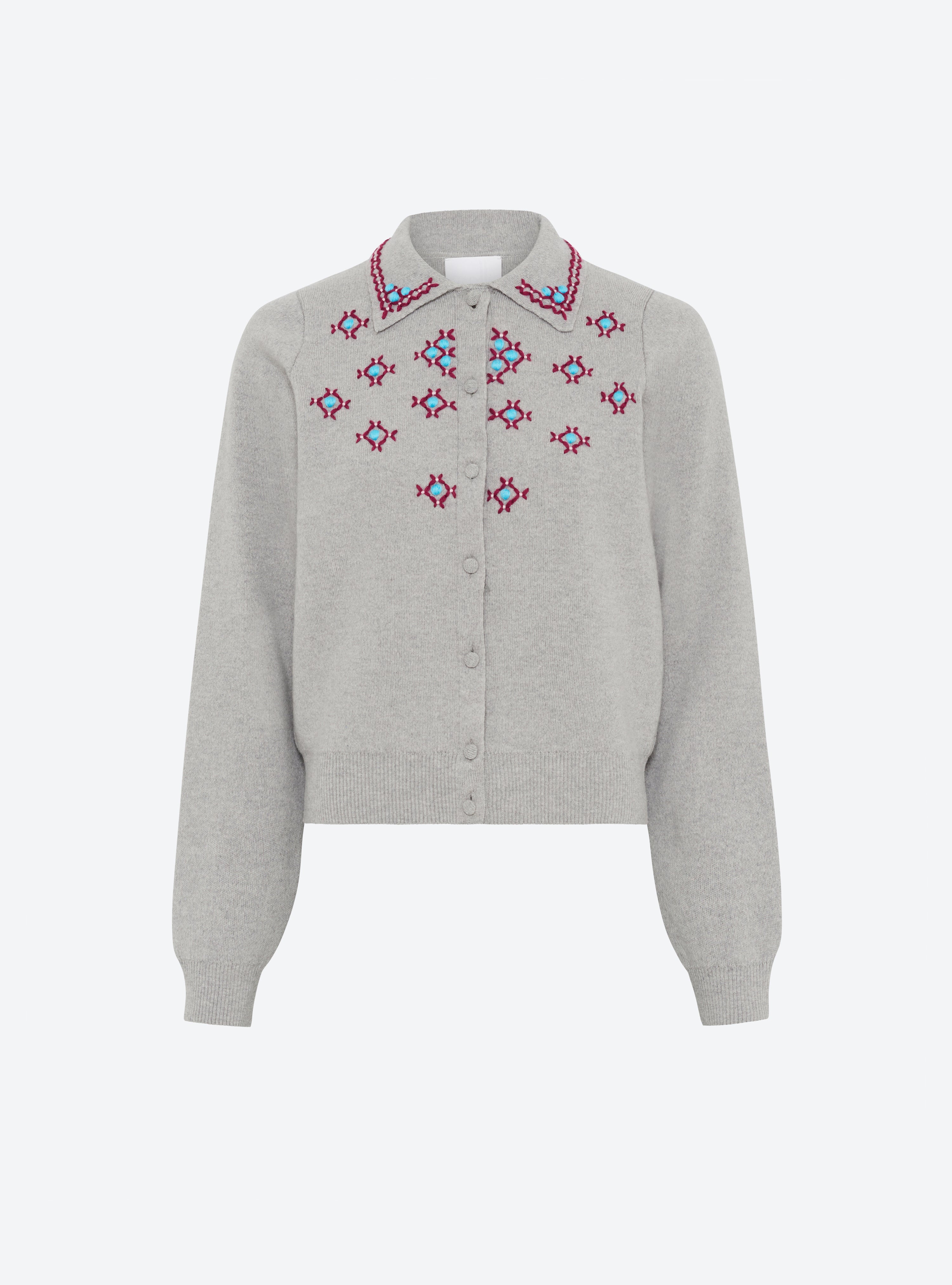 Cardigan maille brodé main Gris souris - Vêtement de luxe femme