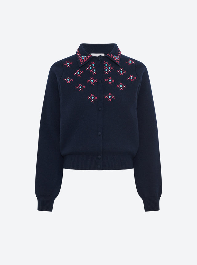 cardigan maille brodé main - Image principale