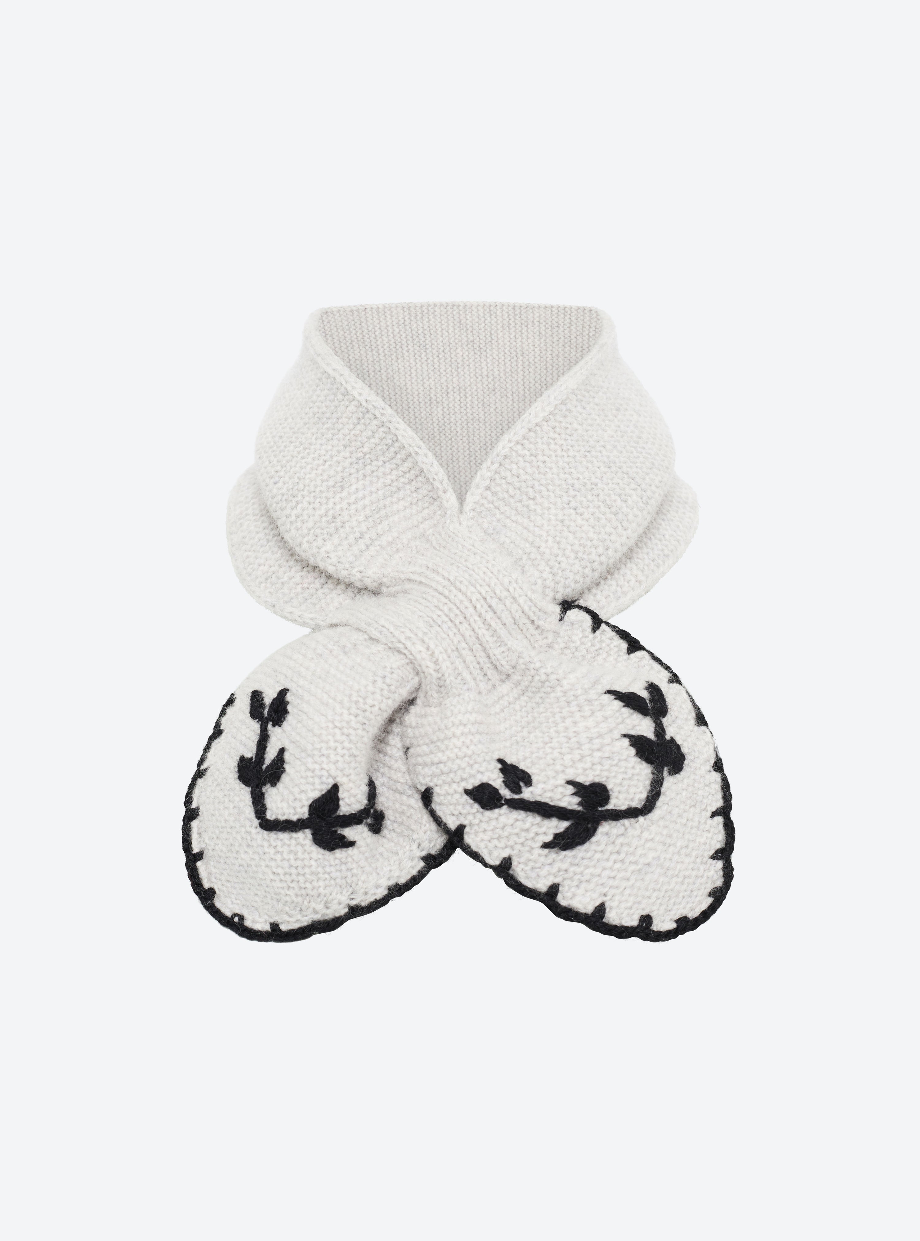 Tour de cou brodé main gris souris-noir profond - Vêtement de luxe femme