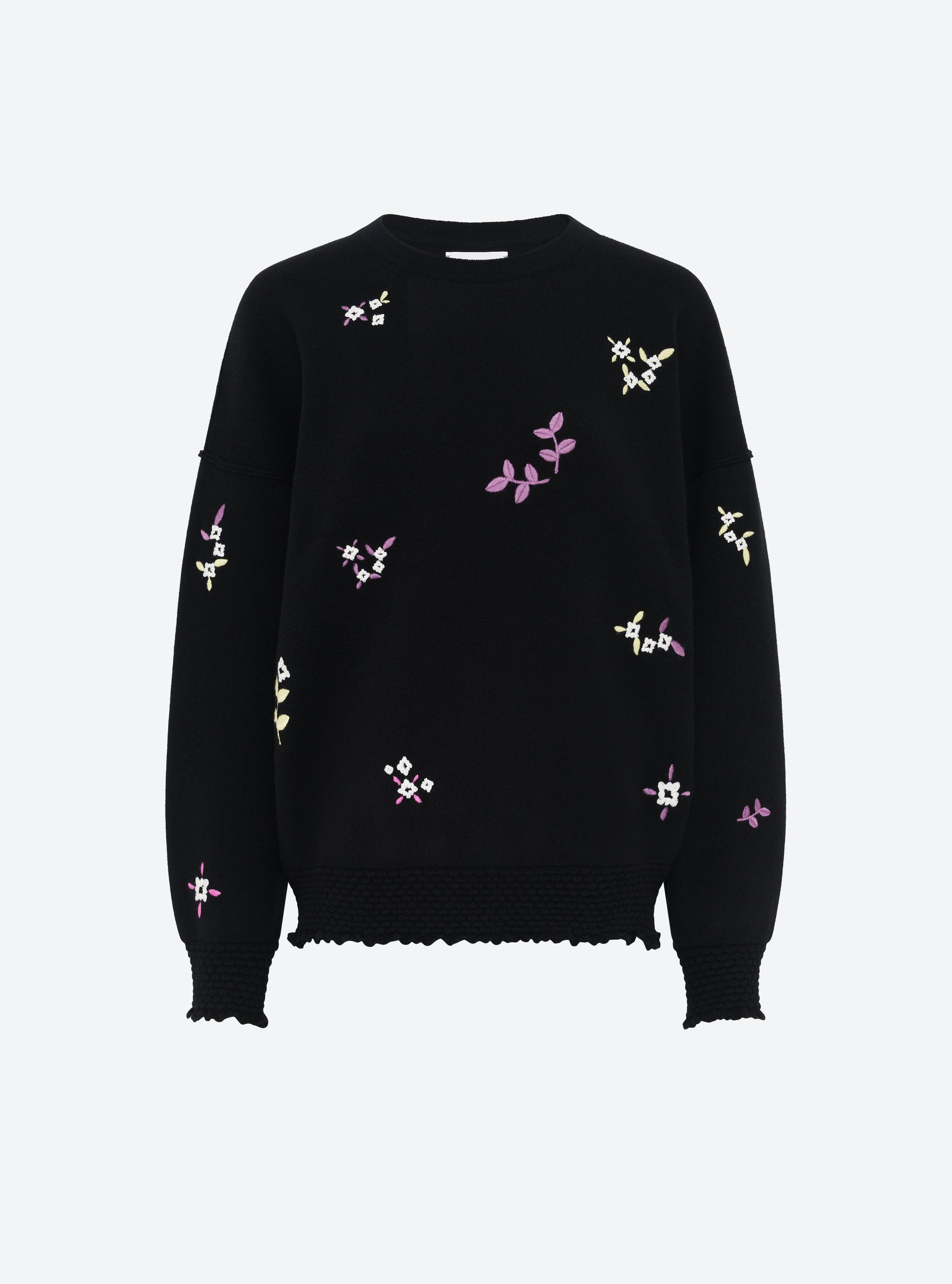 Sweat en maille de luxe Molli - Sweat loose finitions brodées noir profond-multi_packshot