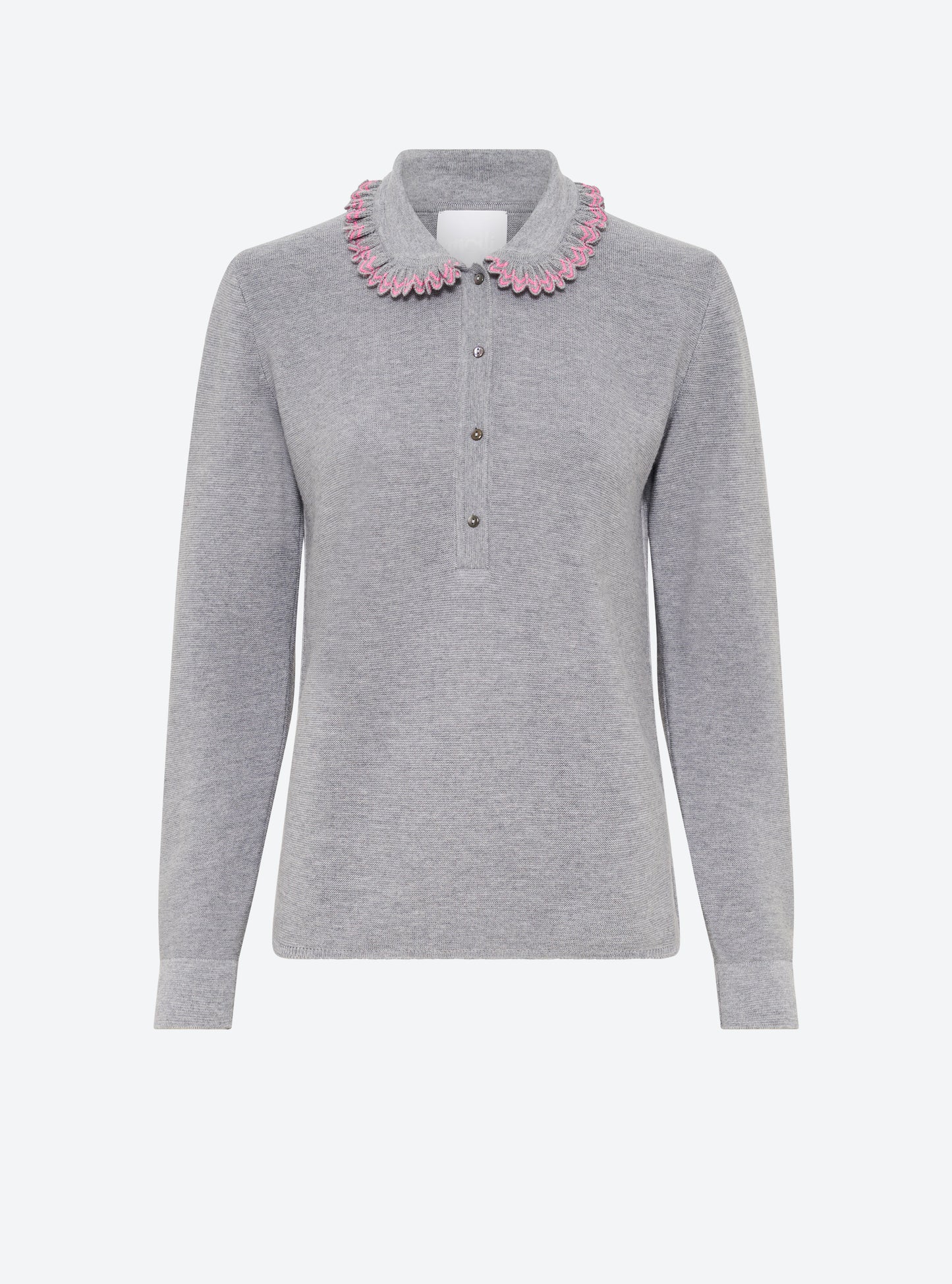 Top chemisier à col volanté Gris moyen rose fluo - Vêtement de luxe femme