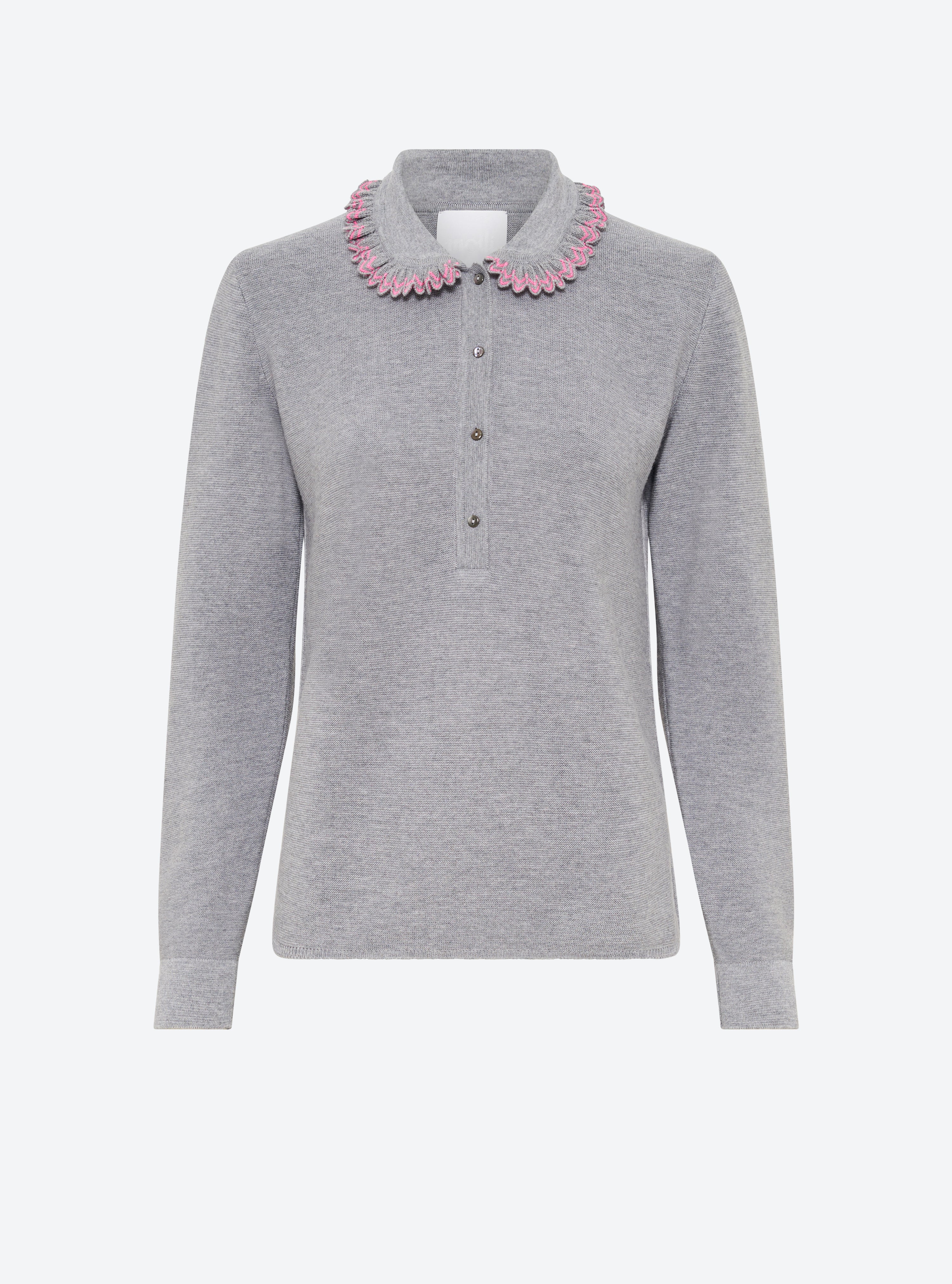 Top chemisier à col volanté Gris moyen rose fluo - Vêtement de luxe femme