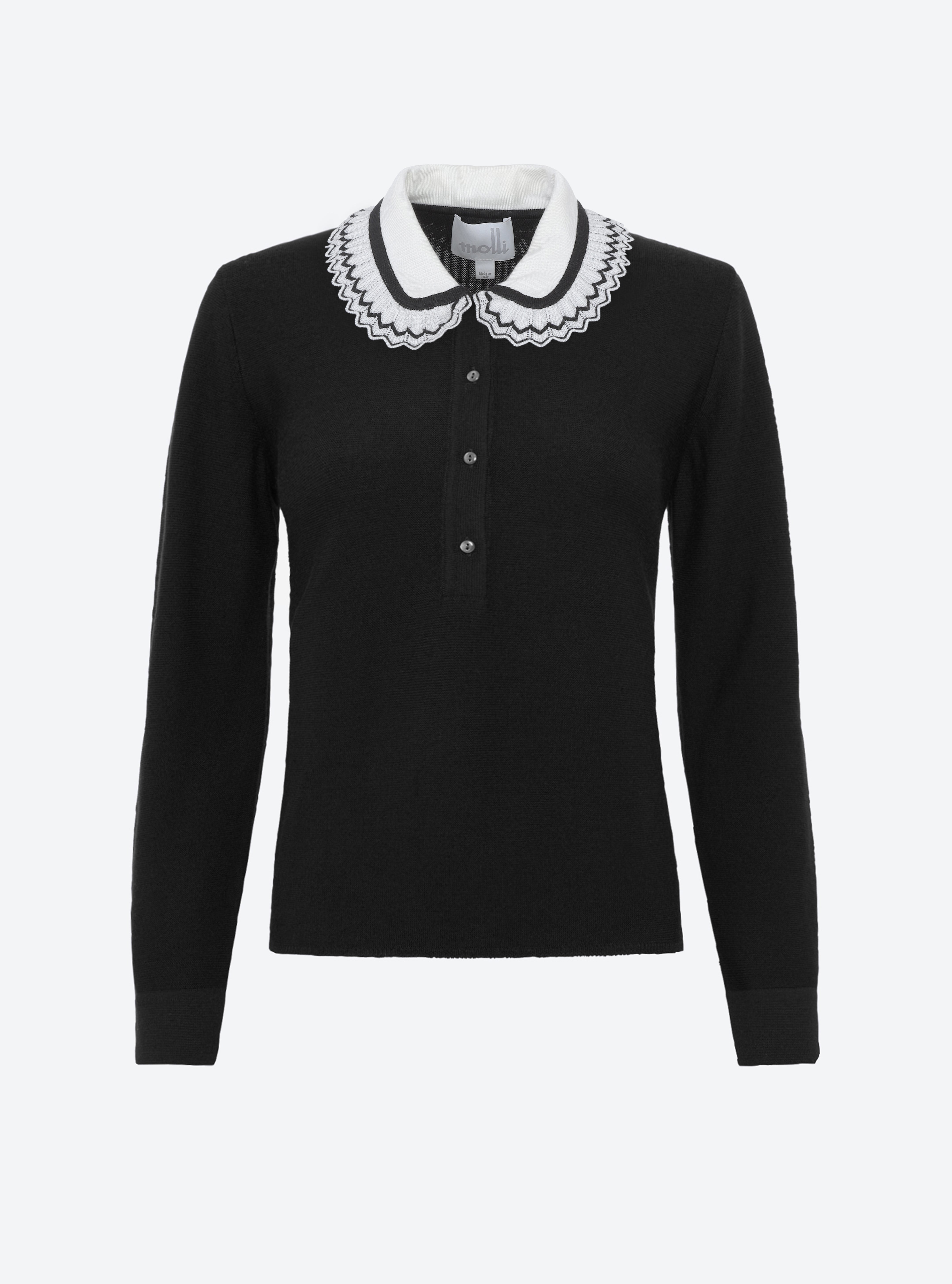 ruffled collar knit shirt natural-deep black | Molli
