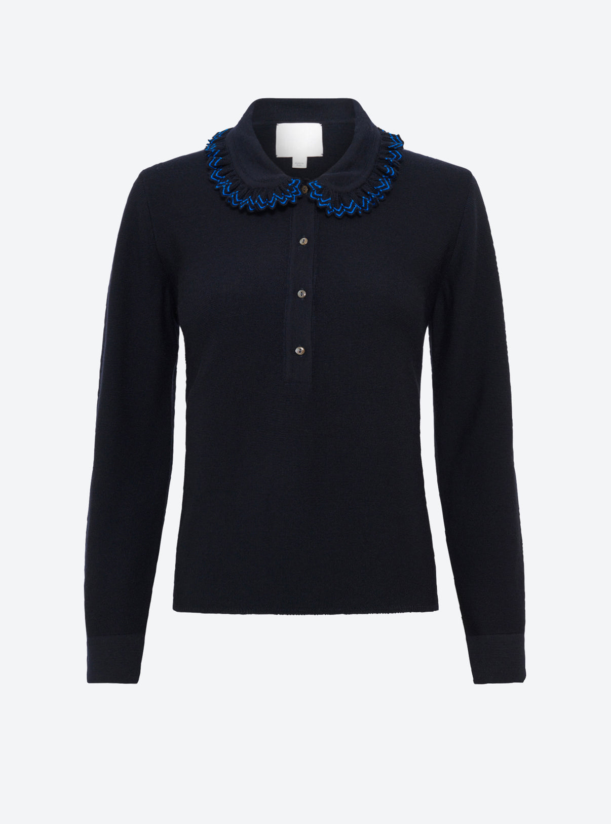 Chemise en maille de luxe Molli - Chemise en maille col volanté nuit-bleu électrique