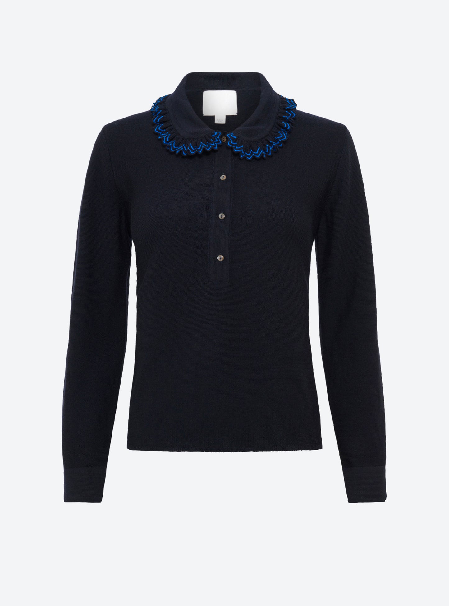 Chemise en maille de luxe Molli - Chemise en maille col volanté nuit-bleu électrique