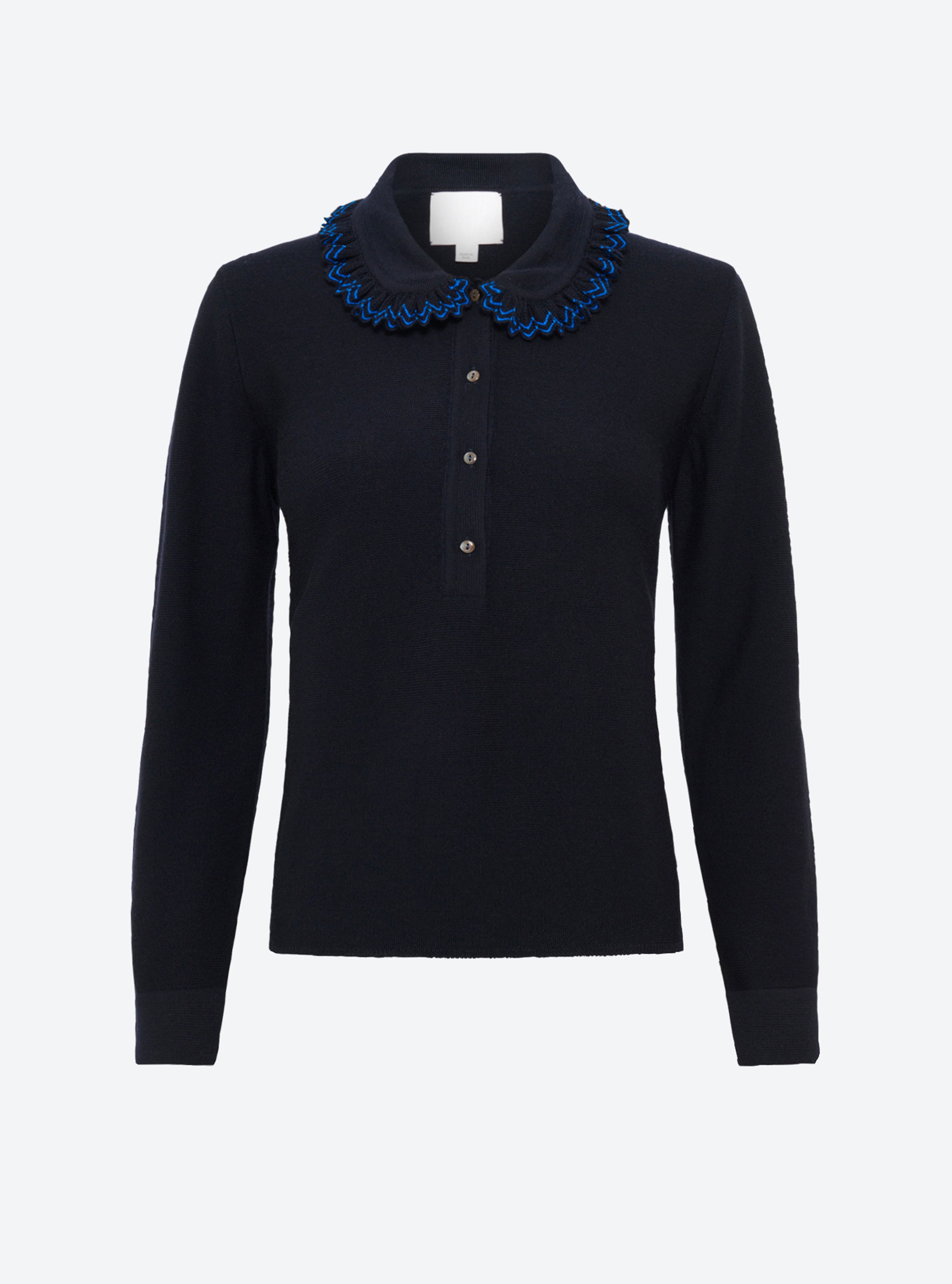 Chemise en maille de luxe Molli - Chemise en maille col volanté nuit-bleu électrique