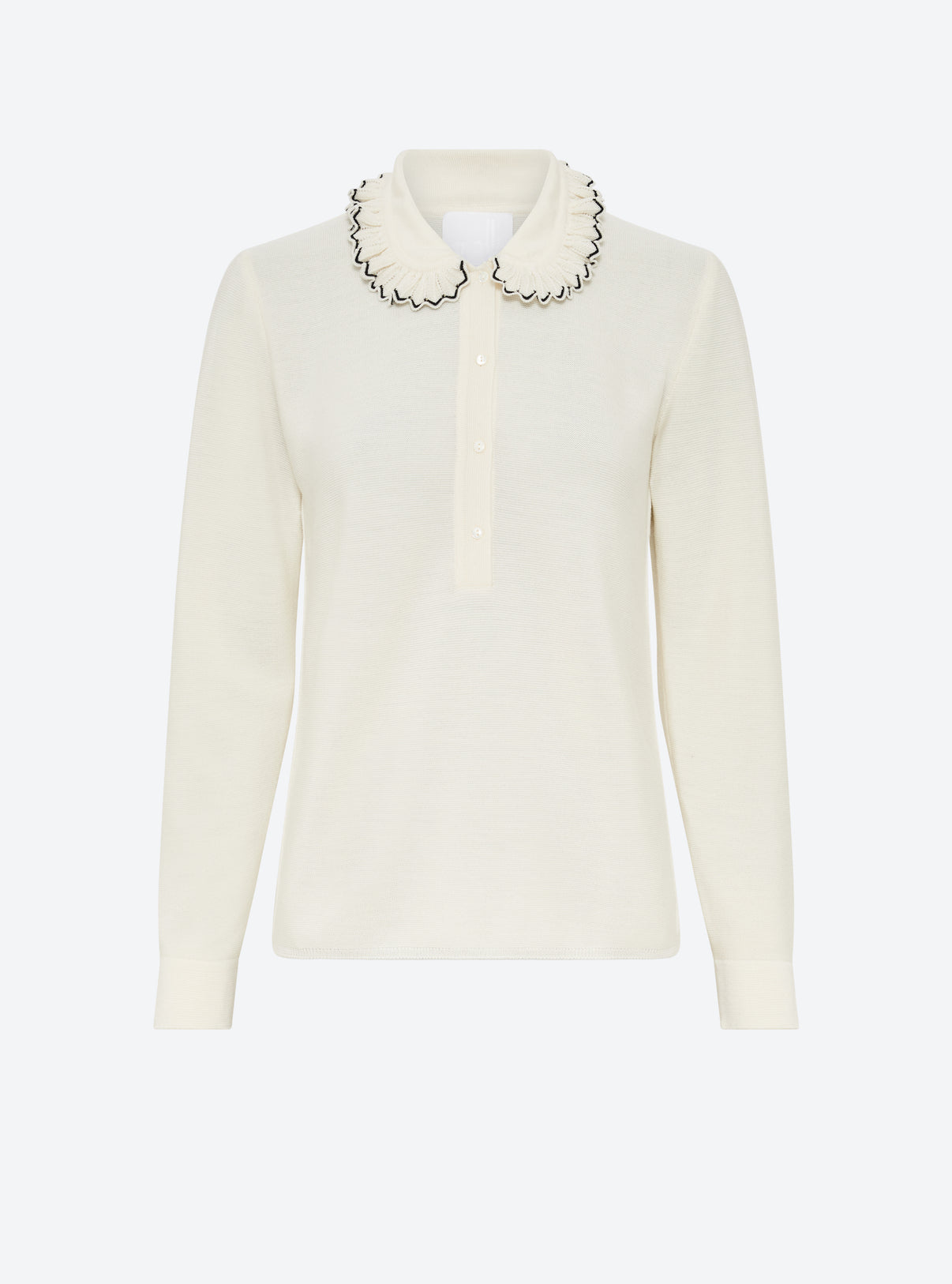 Chemise en maille de luxe Molli - Chemise en maille col volanté naturel-noir profond