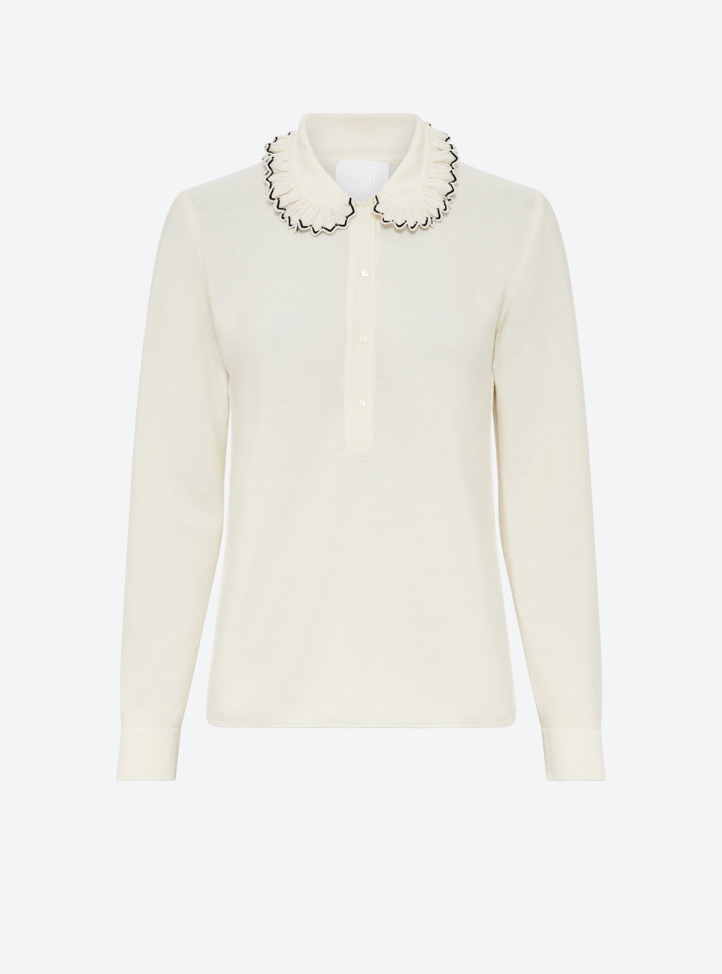Chemise en maille de luxe Molli - Chemise en maille col volanté naturel-noir profond