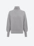 Pull de luxe femme - Top fin maille point mousse col montant Gris moyen