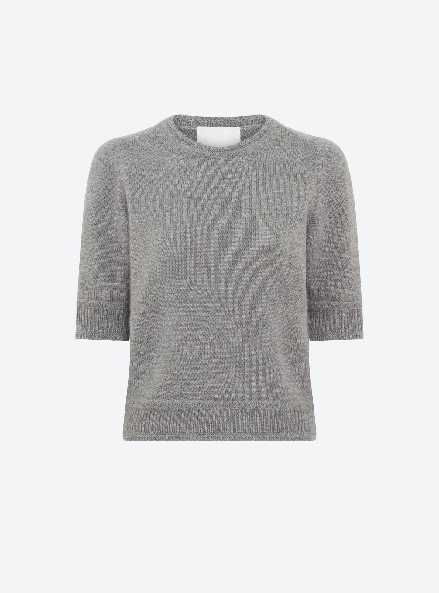 Tops de luxe femme - Top maille manches coudes gris chiné