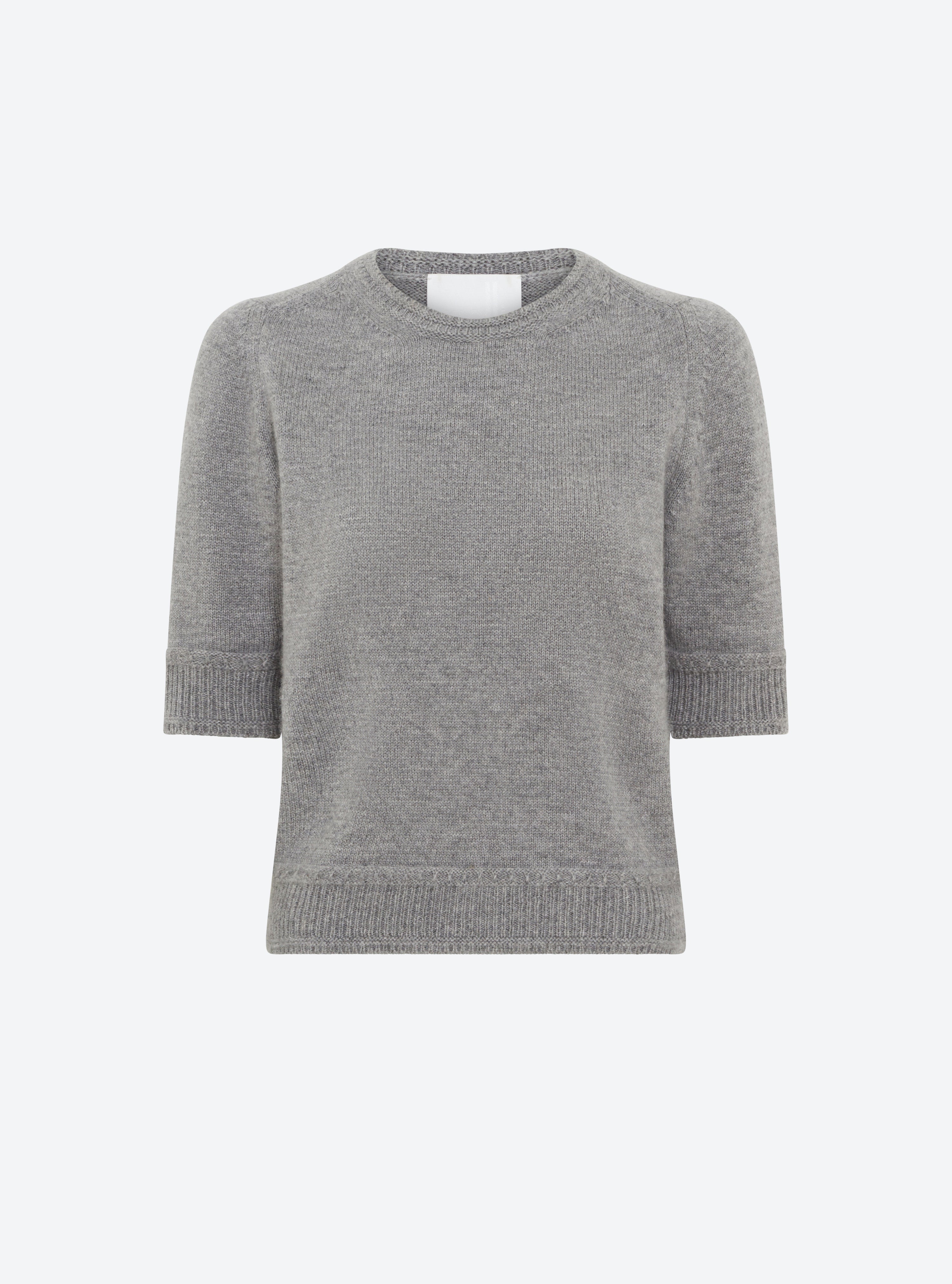 Tops de luxe femme - Top maille manches coudes gris chiné