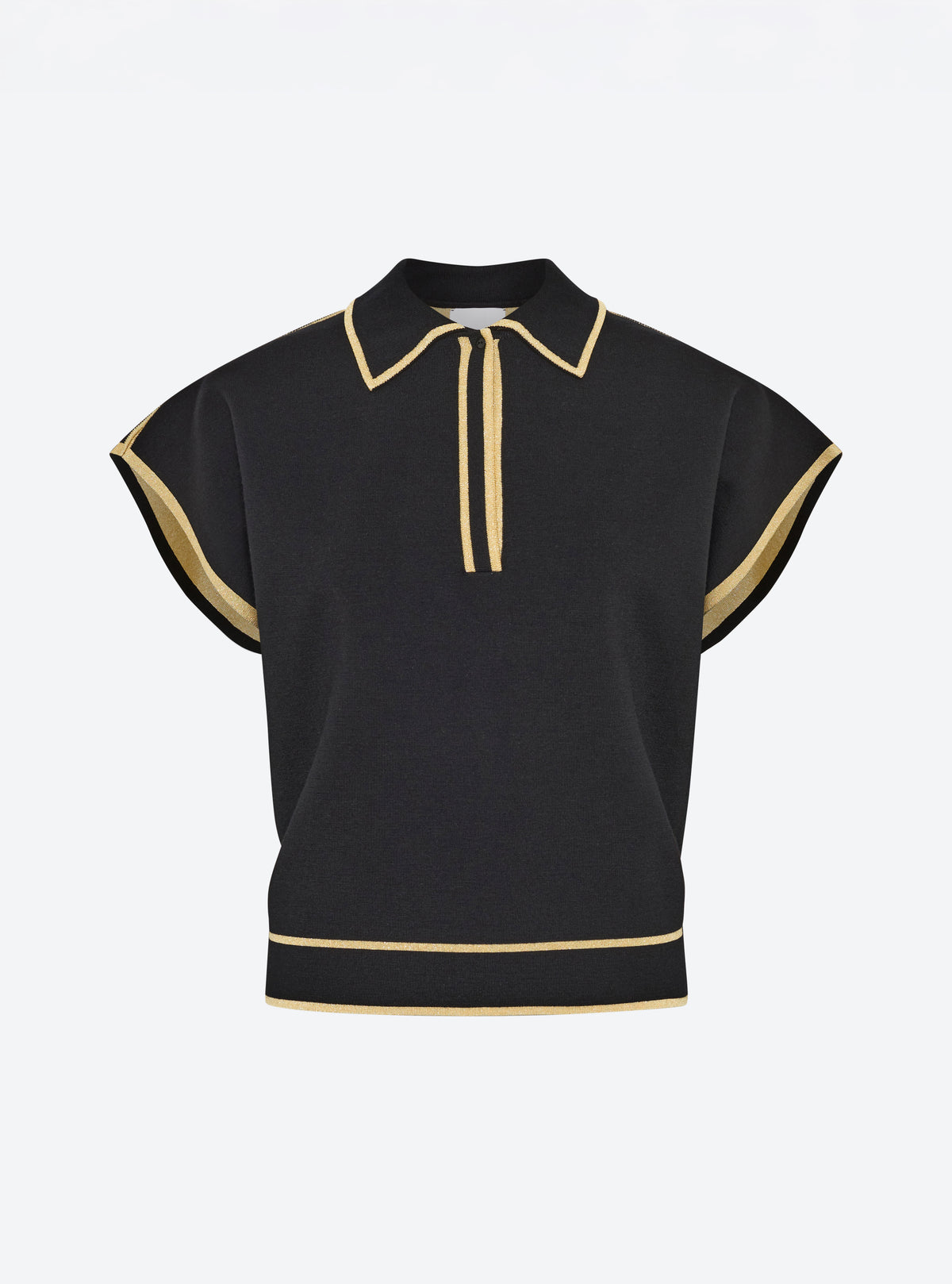 Top ample maille col gansé noir profond-or - Molli_packshot
