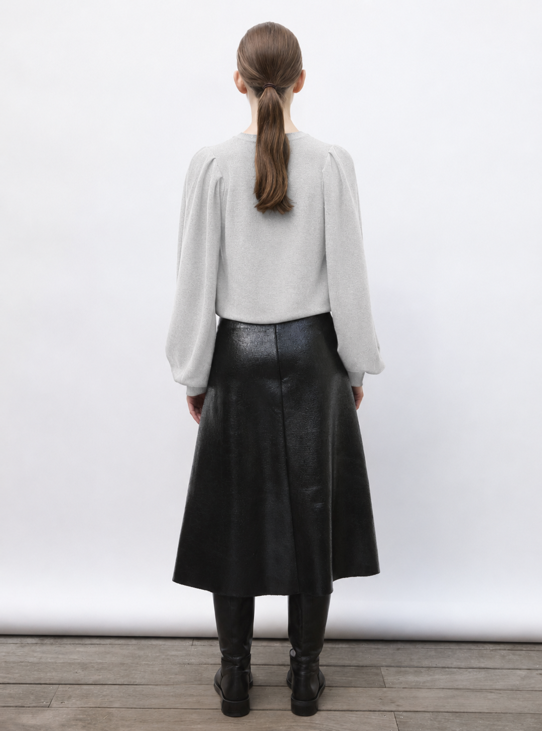 Pull de luxe femme - Pull fin manches froncées gris chine clair