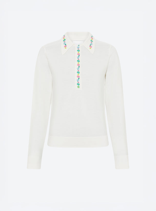 Chemise maille brodée fleurs - Image principale