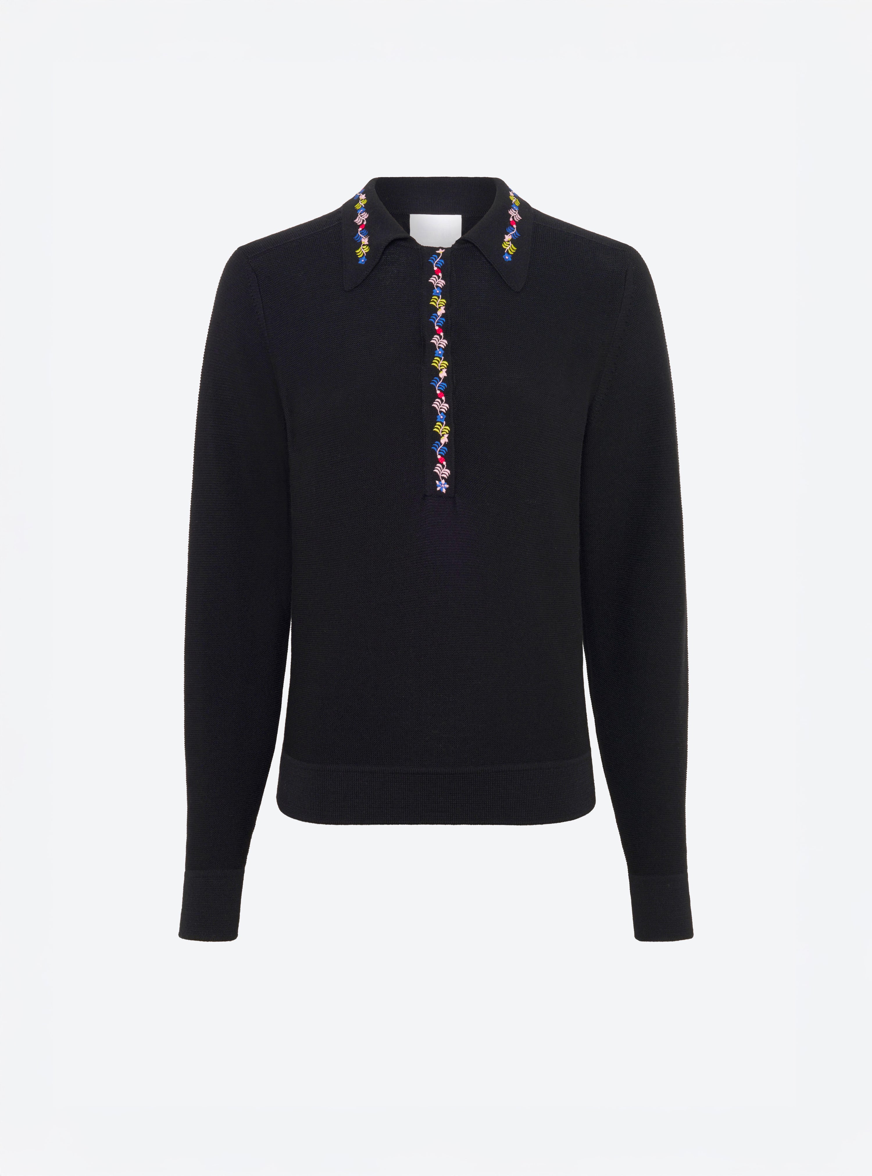 Chemise maille brodée fleurs noir profond - Molli_packshot