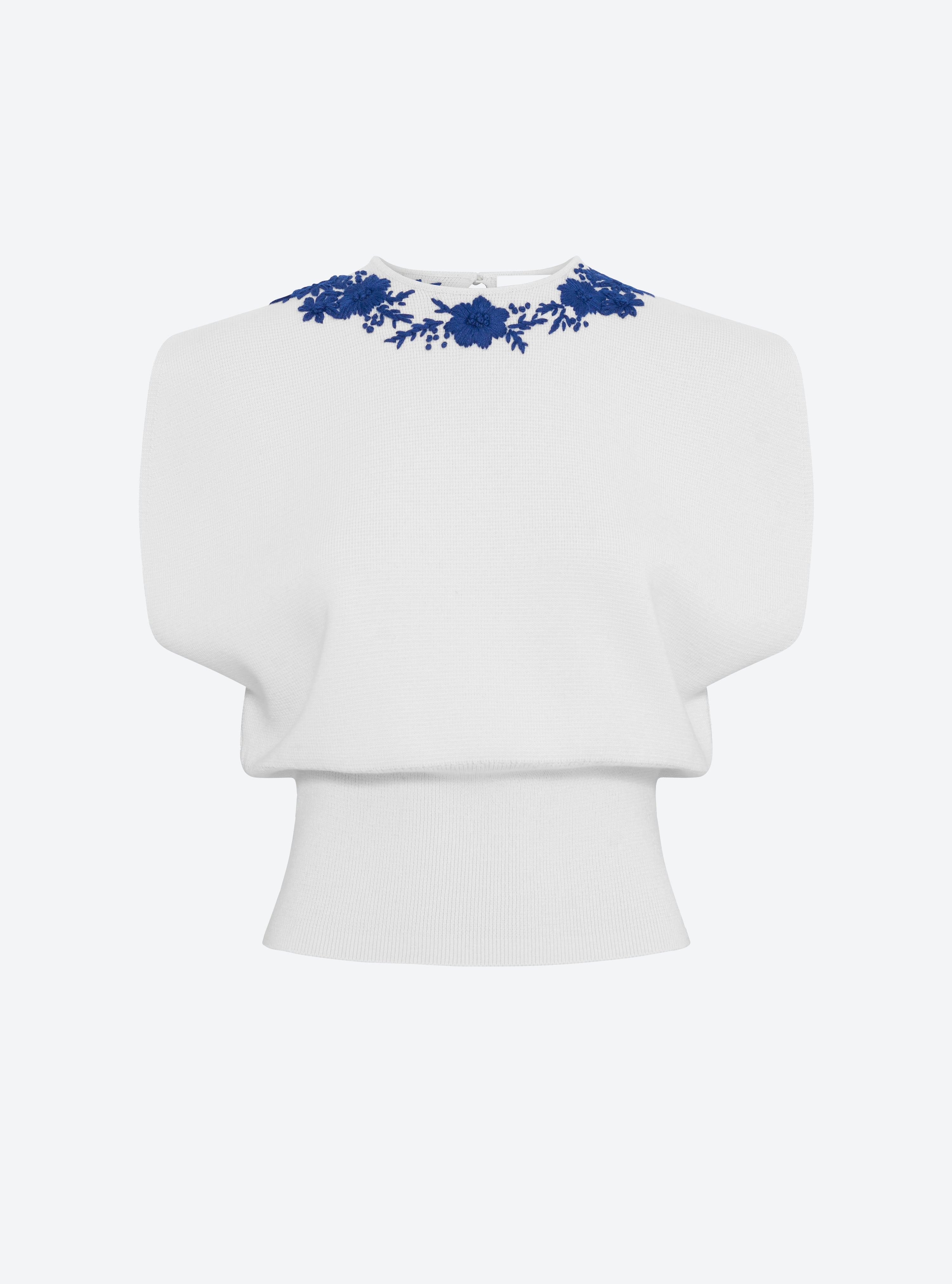 Top maille détails brodés main milk-bleu faience - Molli_packshot