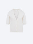 V-necked top in smocked knit