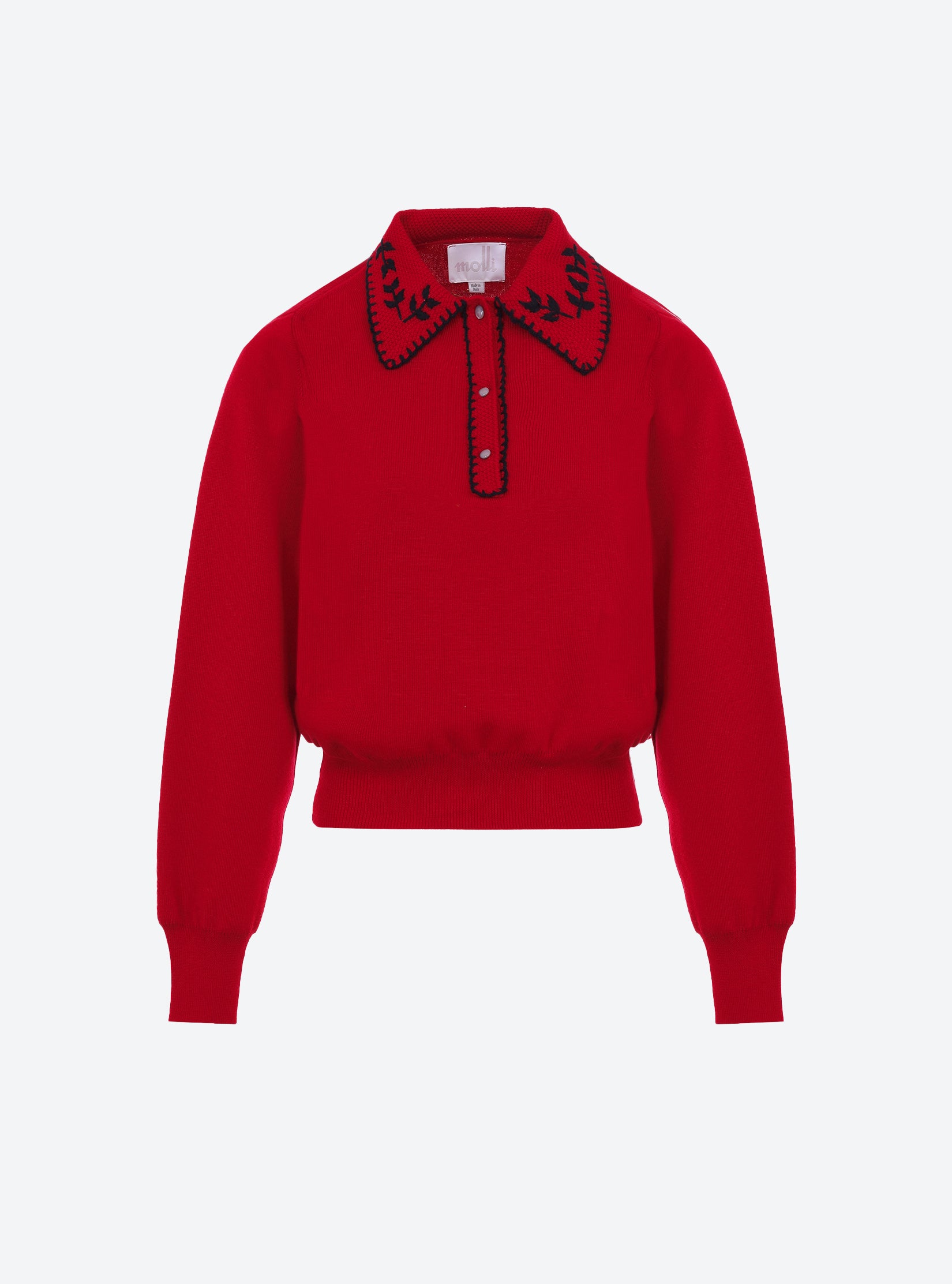 Chemise en maille brodée main rouge vernis - Molli