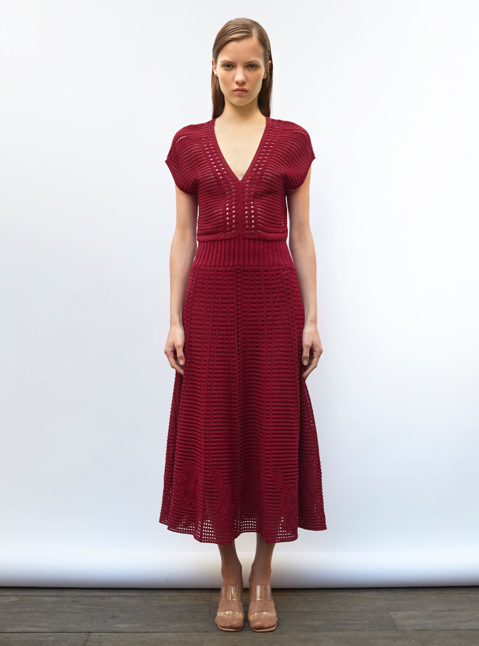 Robe en maille cannage ajourée cerise - Vêtements de luxe femme