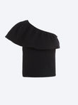 One shoulder smocked knit top