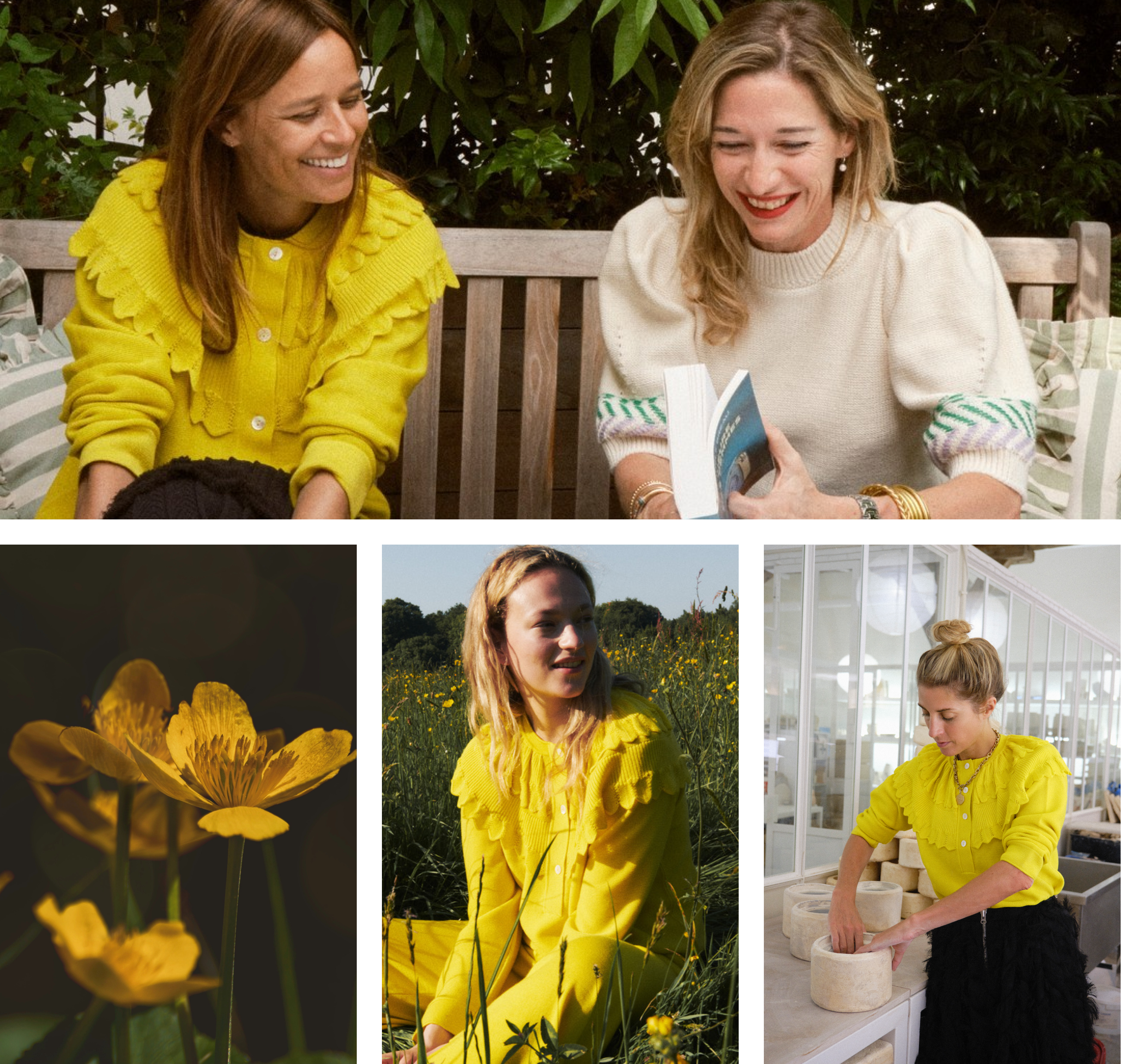 Femmes portant une blouse en maille fine jaune mimosa Molli